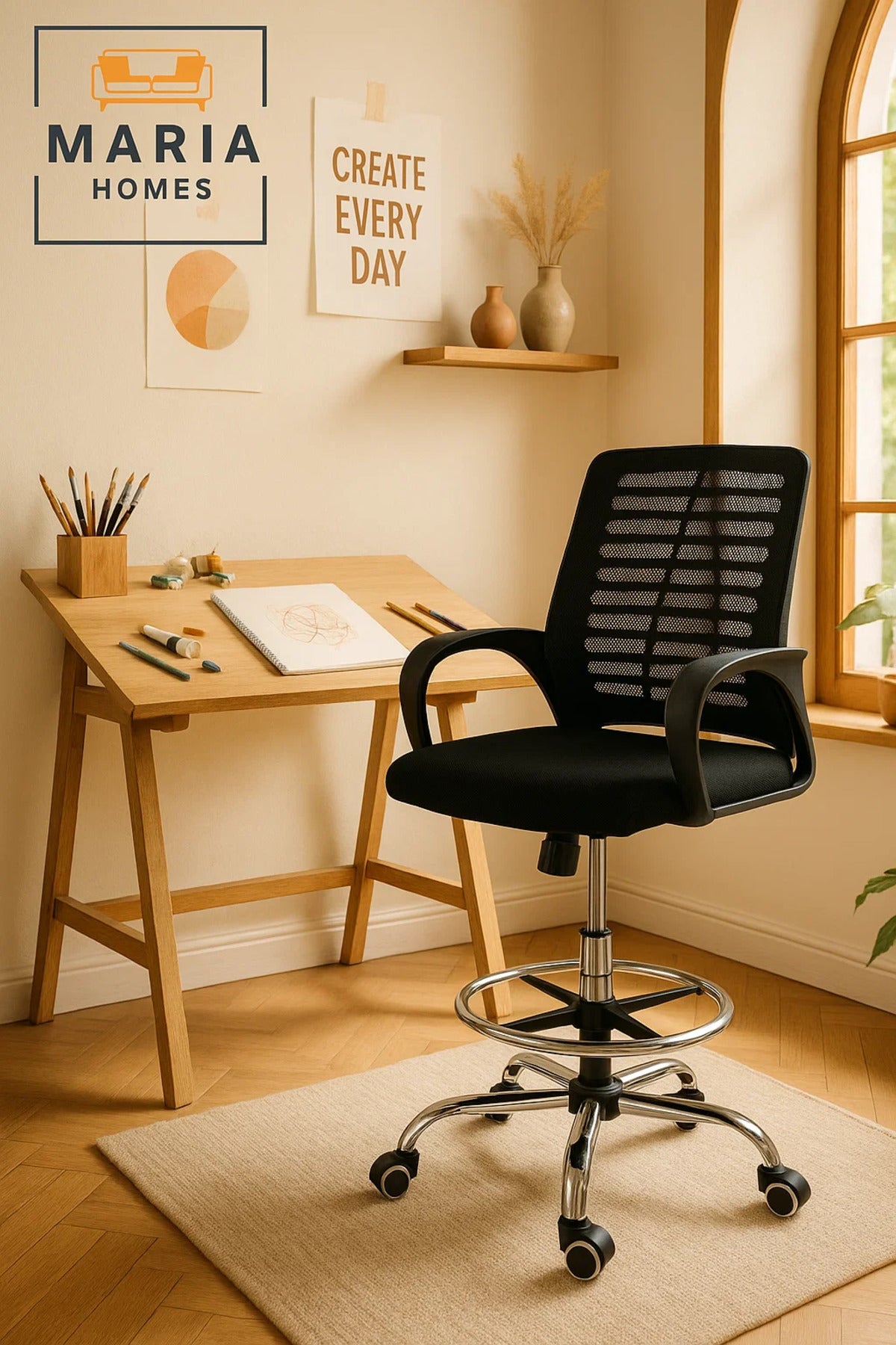 Ergonomic Mesh Office Chair Ð Adjustable Drafting Chair with Footrest & Wheels