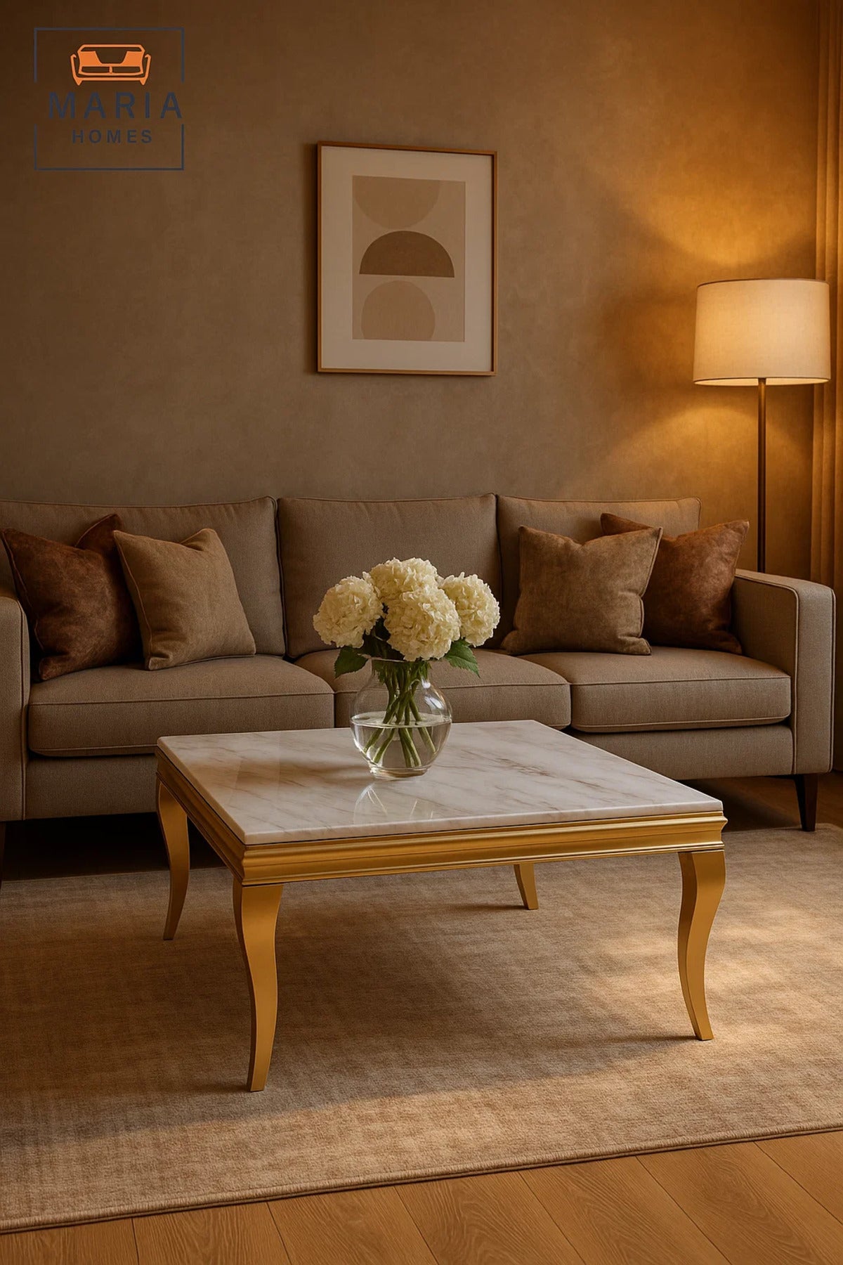 Modern Luxury Square Marble Coffee Table 90_90_50 cm with Elegant Gold Base