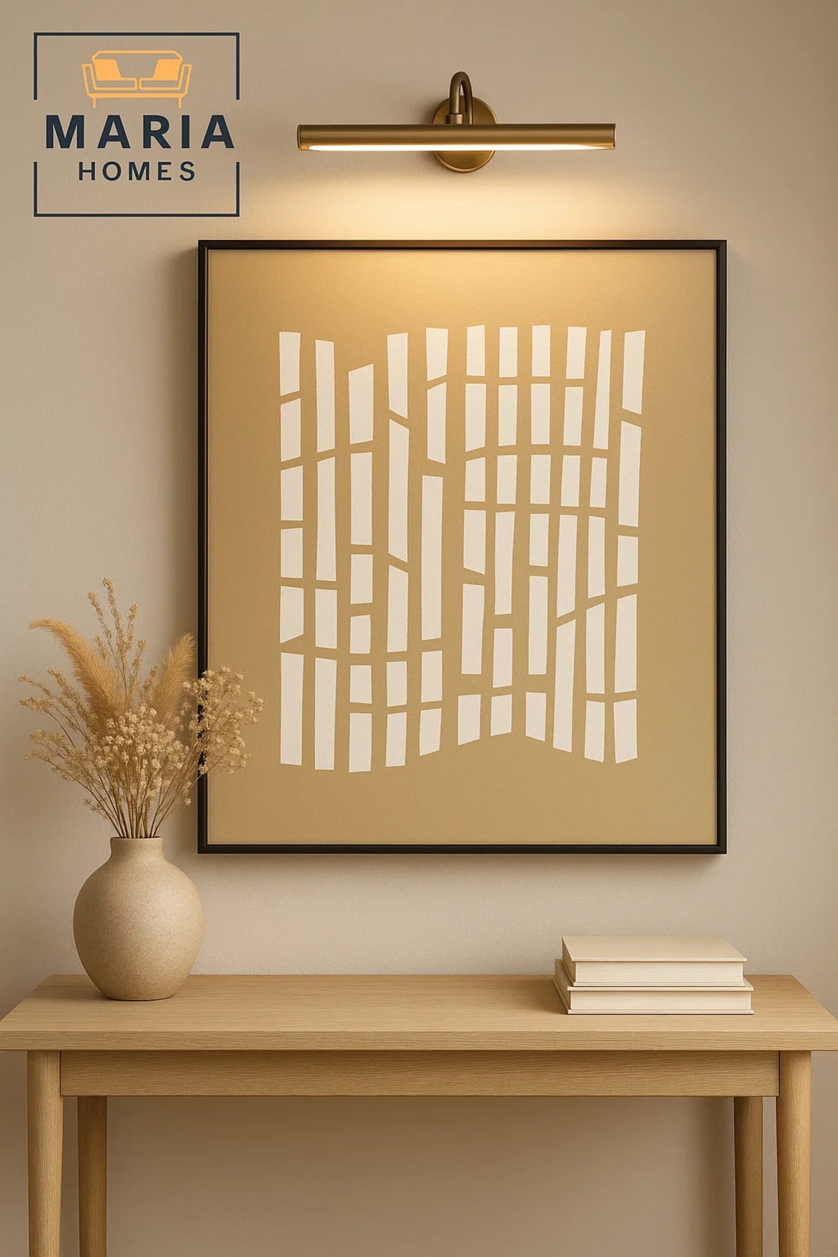 Abstract Beige Wall Art with White Cutout-Style Geometric Pattern-size80*120 CM