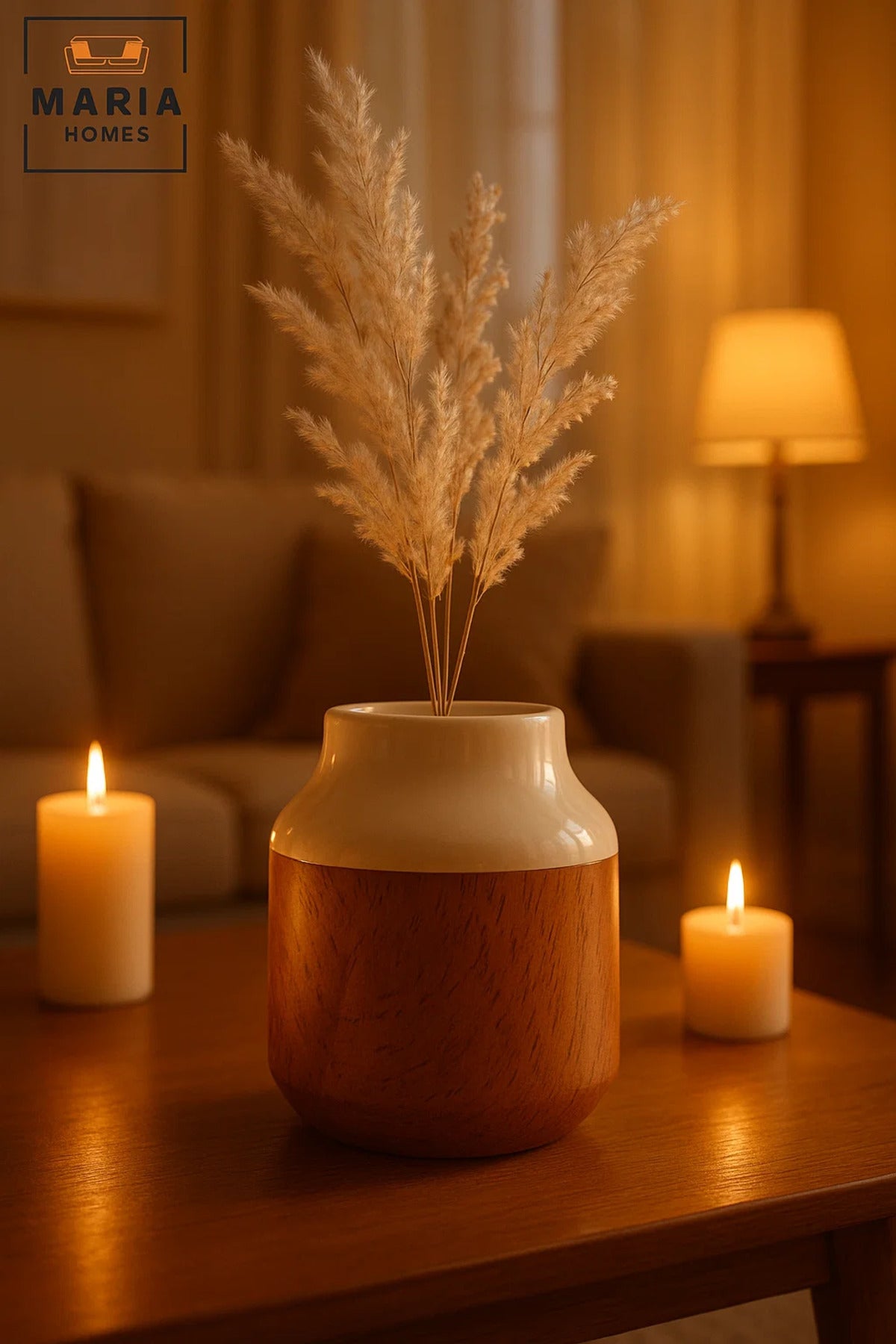 White and Cork Effect Ceramic Vase – Small Modern Decorative Flower Pot with Glossy Finish