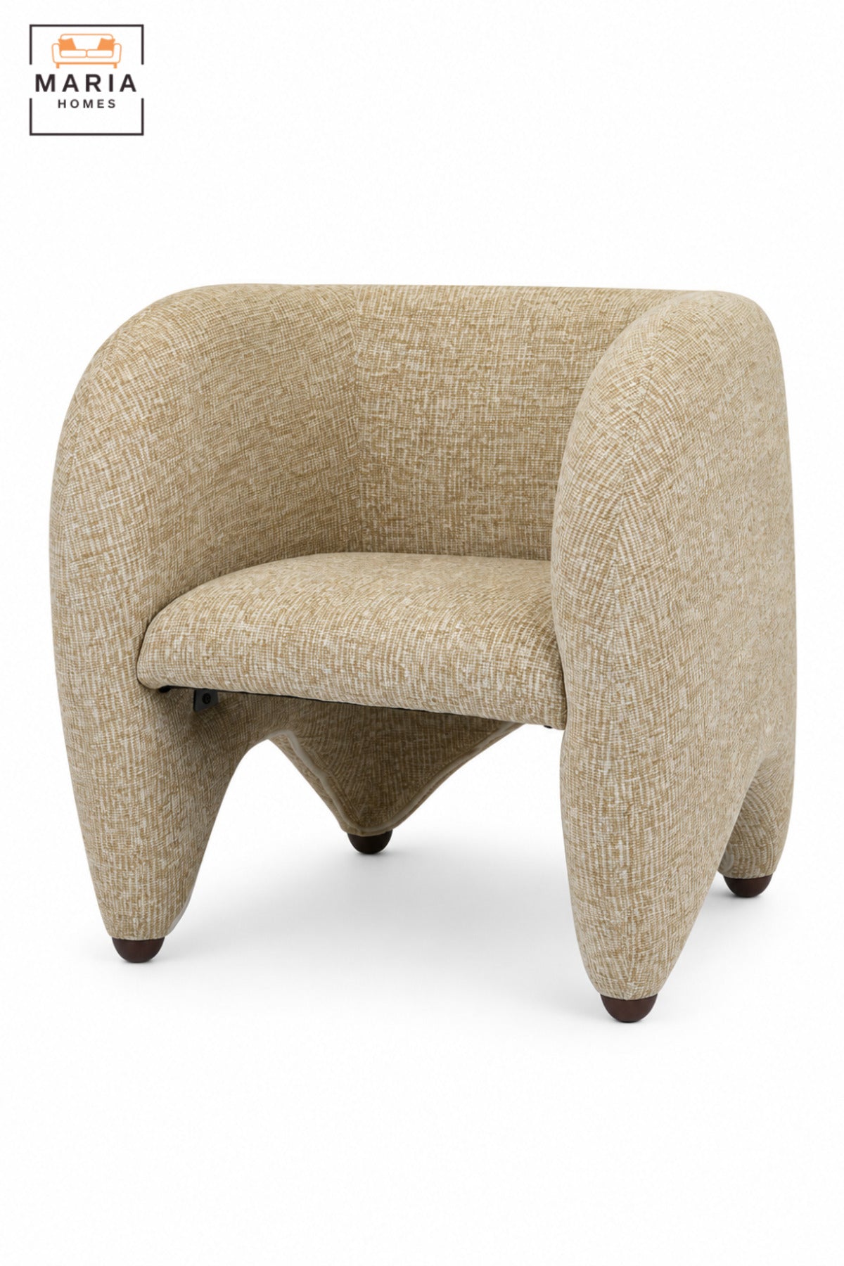 Modern Beige Upholstered Accent Chair with Curved Backrest, Padded Seat and Sculptural Design for Living Room, Bedroom, Lounge & Reception