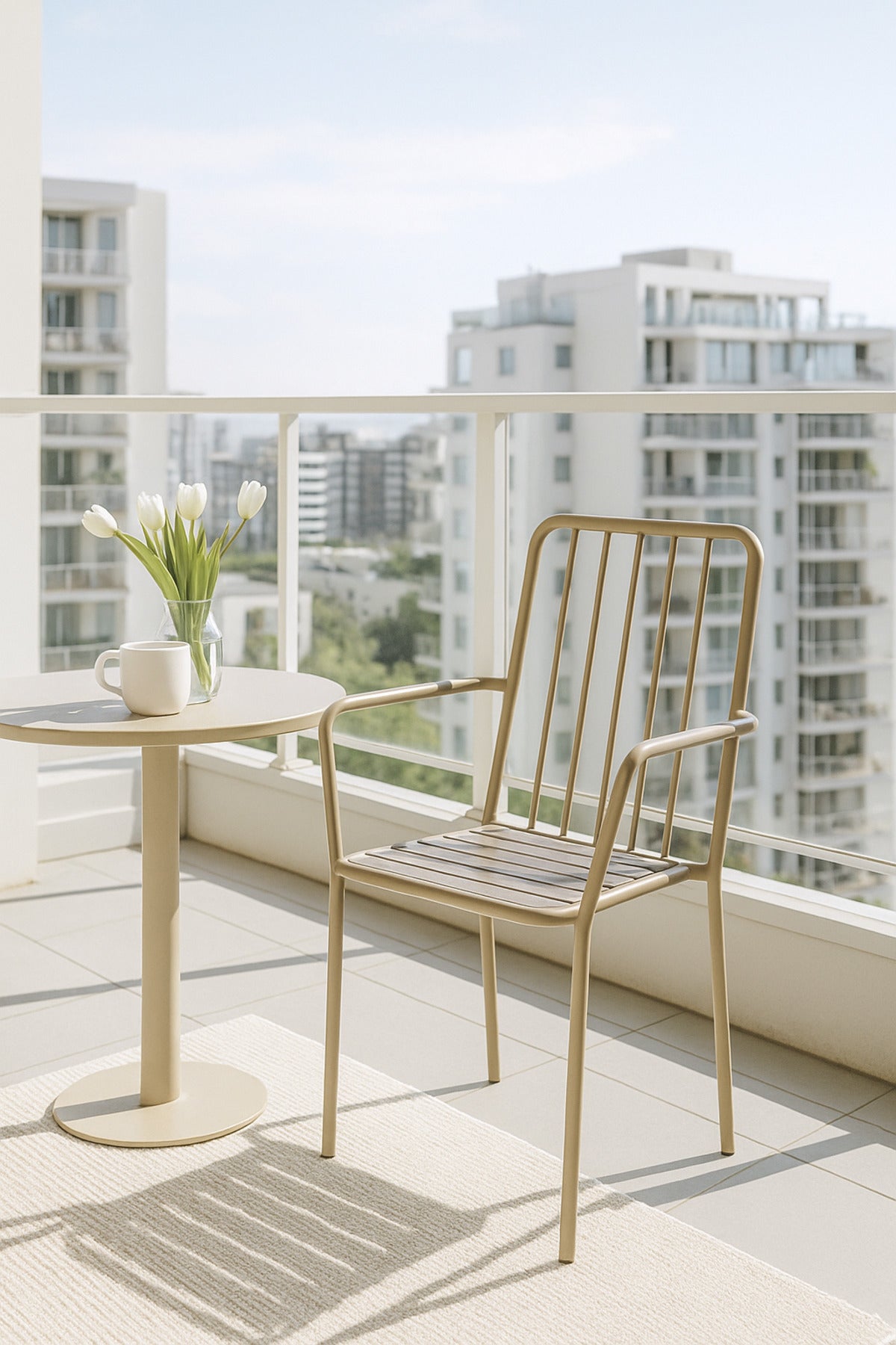 Champagne Gray Metal Chair Ð Modern Outdoor & Indoor Armchair for Garden, Balcony & CafŽ Use
