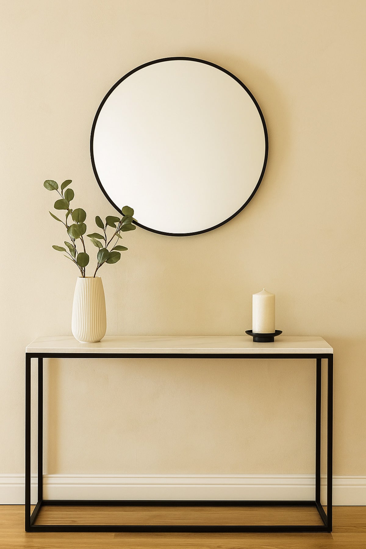 Round Wall Mirror with Black Frame Ð 60 cm Modern Minimalist Mirror for Home DŽcor