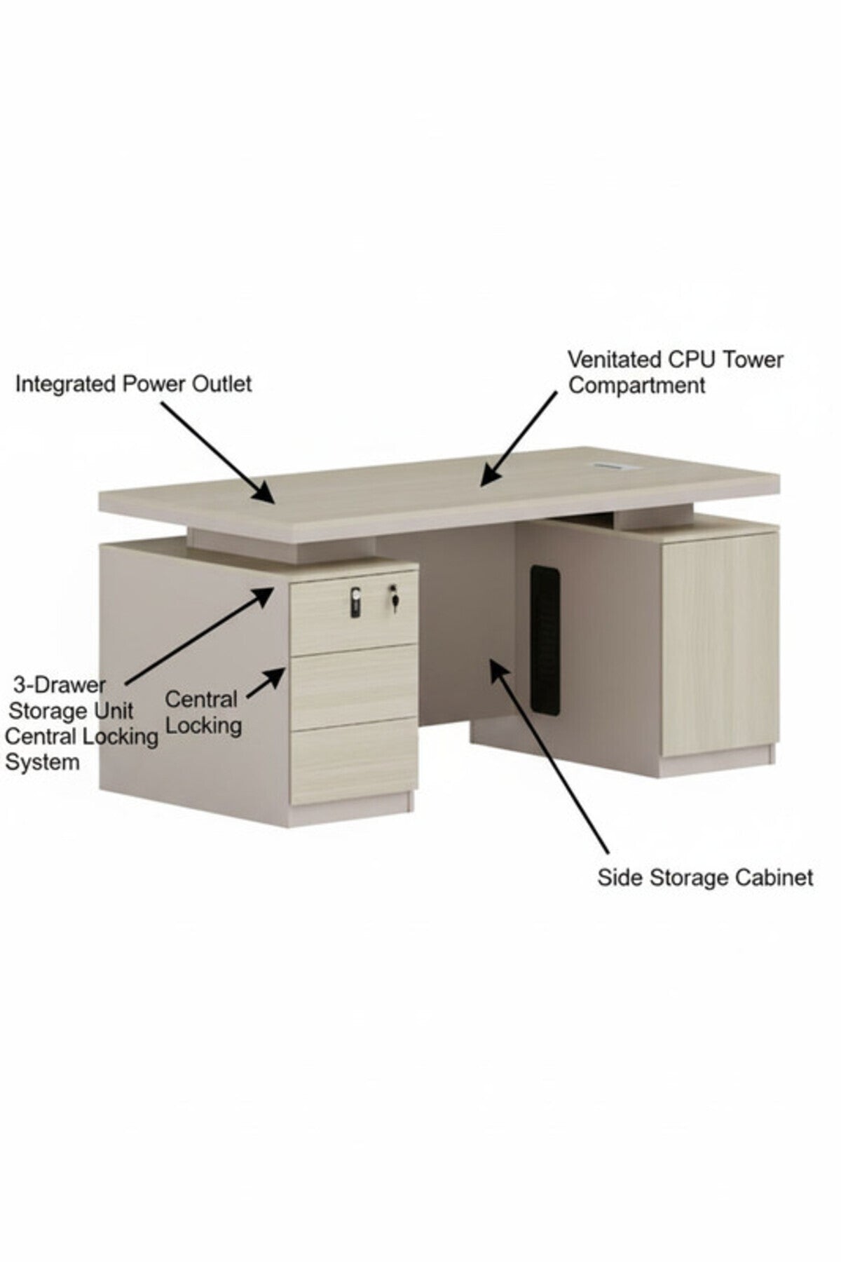 P.O.MORANDI Executive Desk with Storage and Cable Management