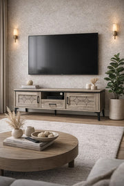 Elegant Wooden TV Unit 160cm Wide Media Stand with Storage Cabinets and Open Shelf for Salon