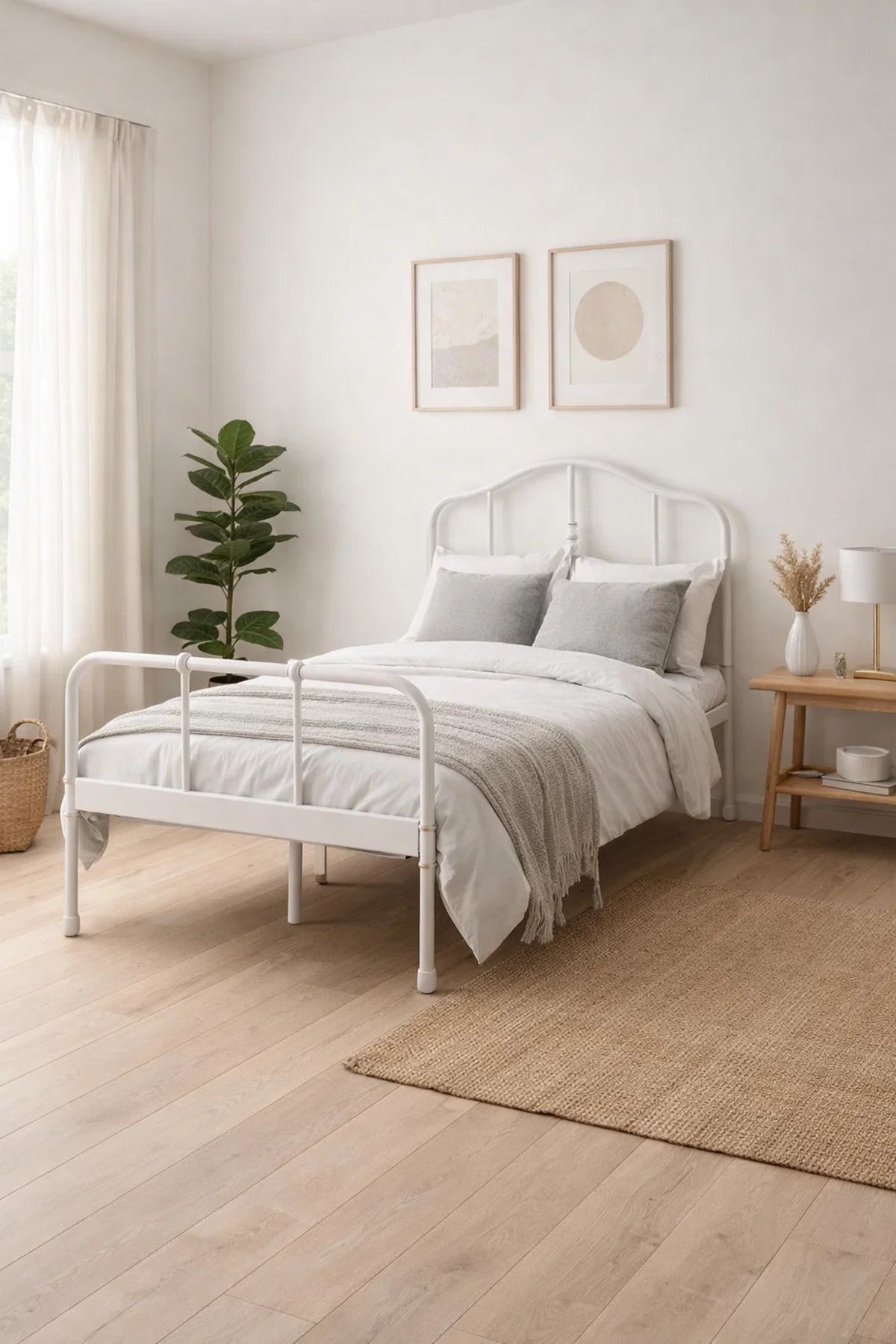 White Metal Bed Frame - WHITE (90*190 cm)