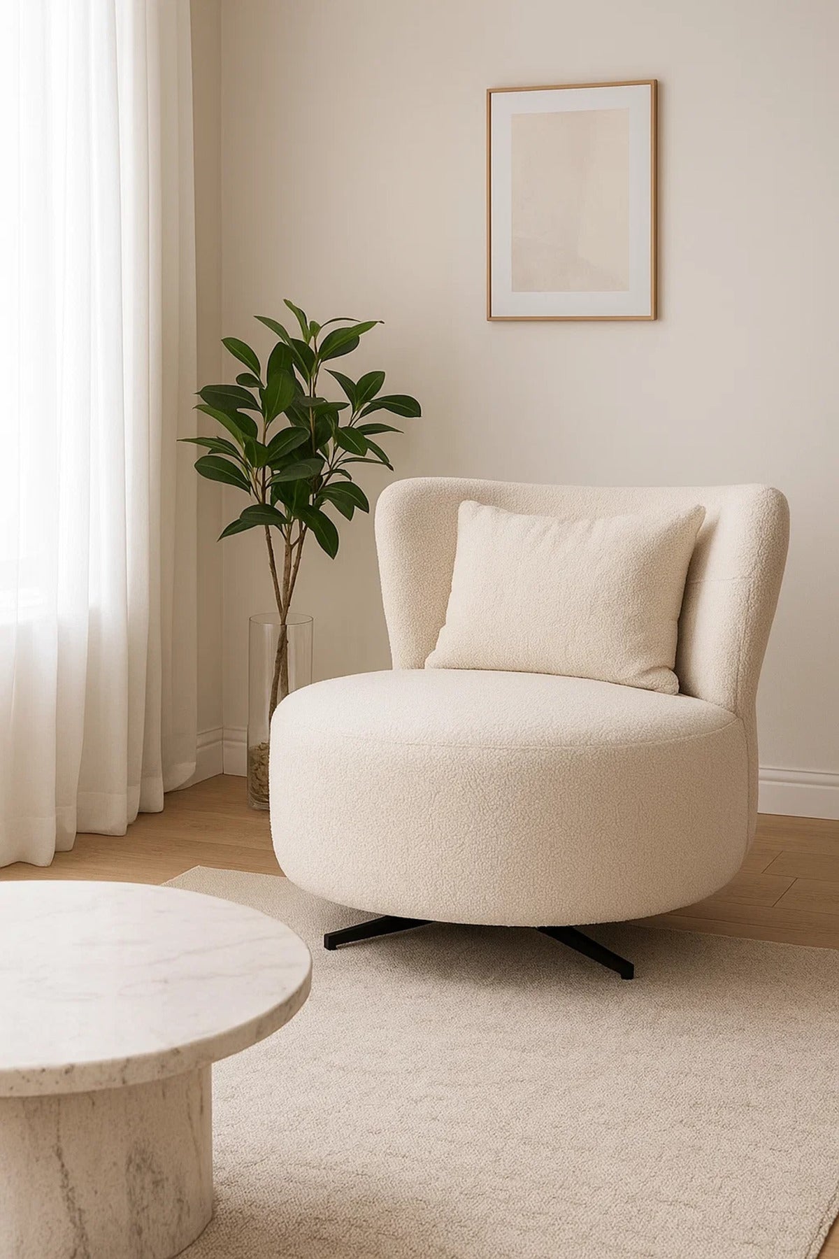 Luxury Fabric Swivel Lounge Chair, Cozy Accent Chair for Living Room, Bedroom & Office (Beige)