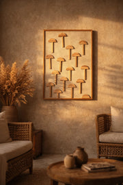 Large Wooden Mushroom Wall Art 3D Relief Boho Japandi Decor for Living Room Bedroom Hall 120x80cm