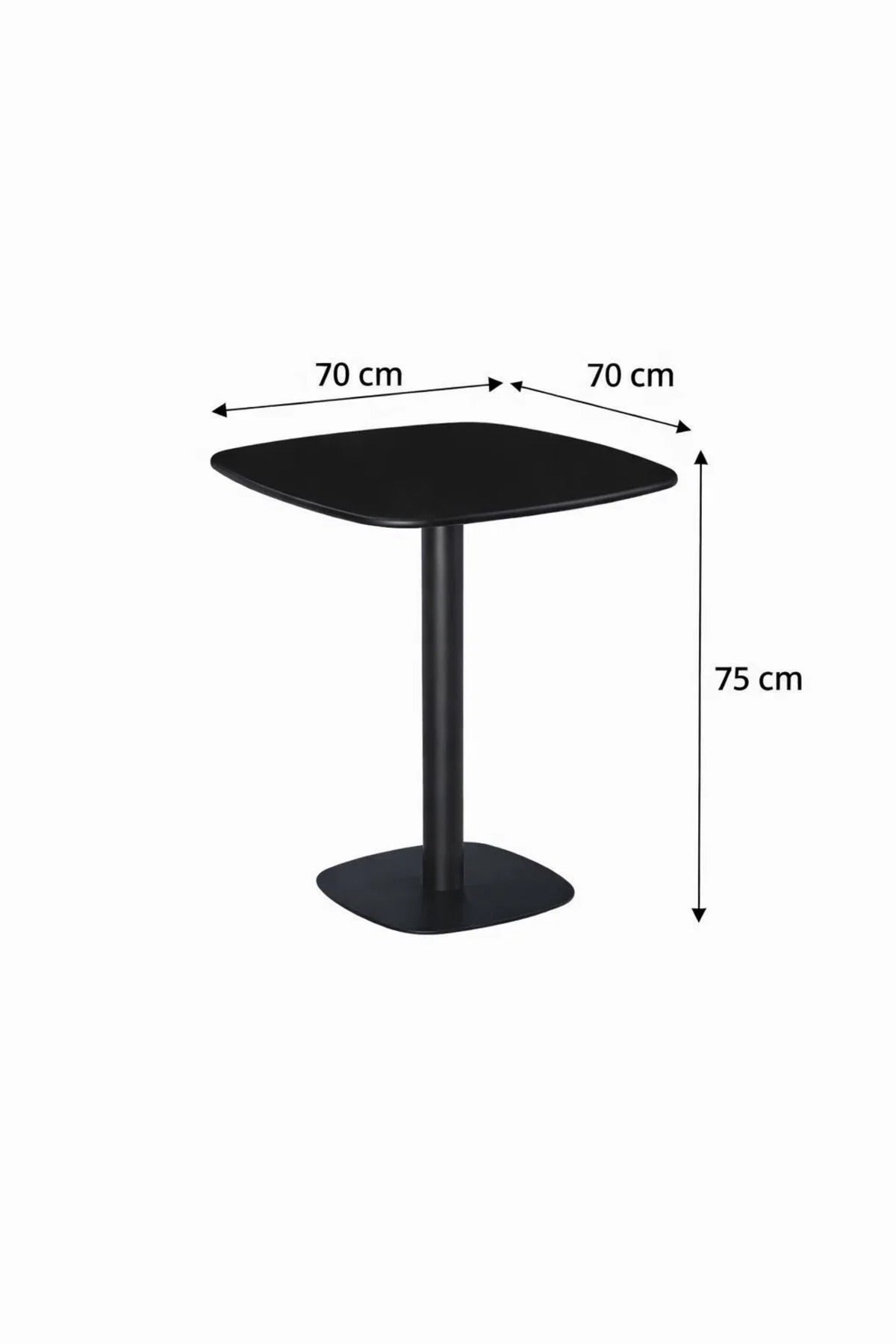 Modern Black Square Bistro Table 70cm Wood Top Metal Pedestal Base for Cafe Kitchen Dining Room