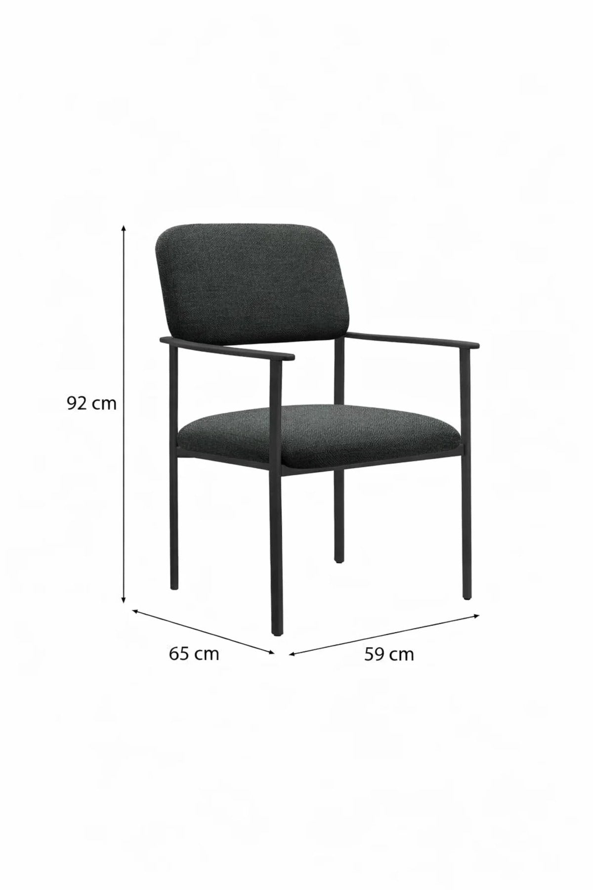 Modern Dark Grey Upholstered Dining Chair with Arms Black Metal Base for Home Office Decor