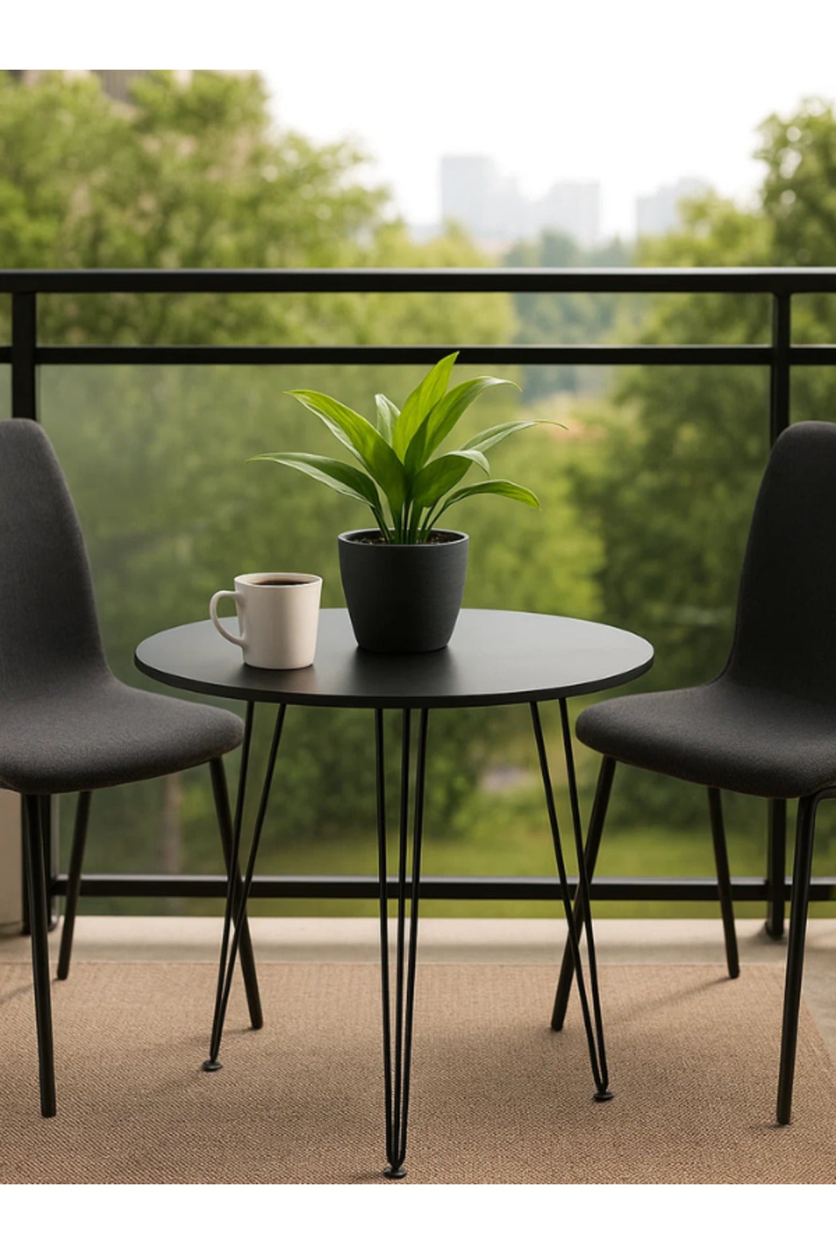 Round Coffee Table Ð 70_74 cm Black Metal Modern Accent Table for Living Room
