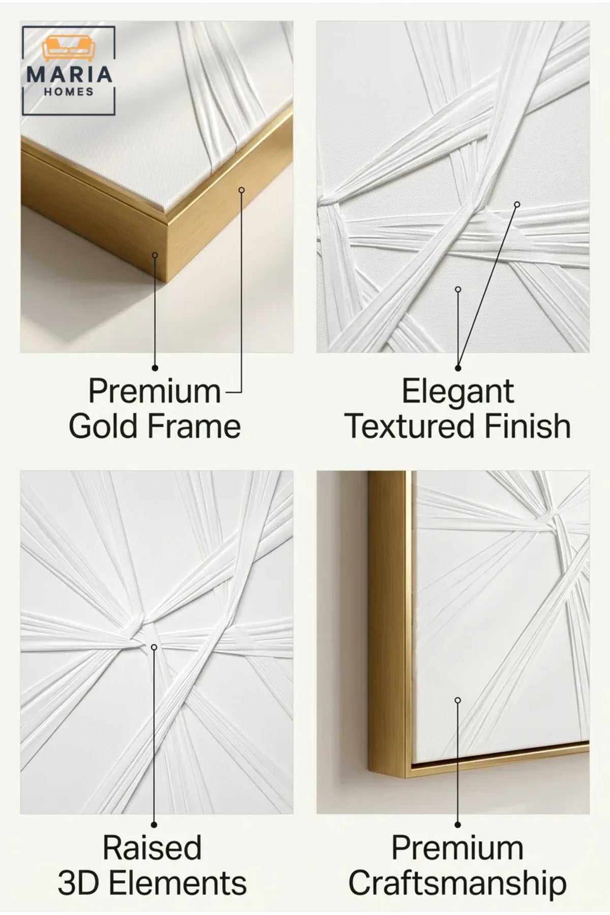 Modern White Geometric Framed Wall Art √ê Minimalist Abstract Textured Painting for Living Room, Bedroom, Hallway & Office D≈Ωcor