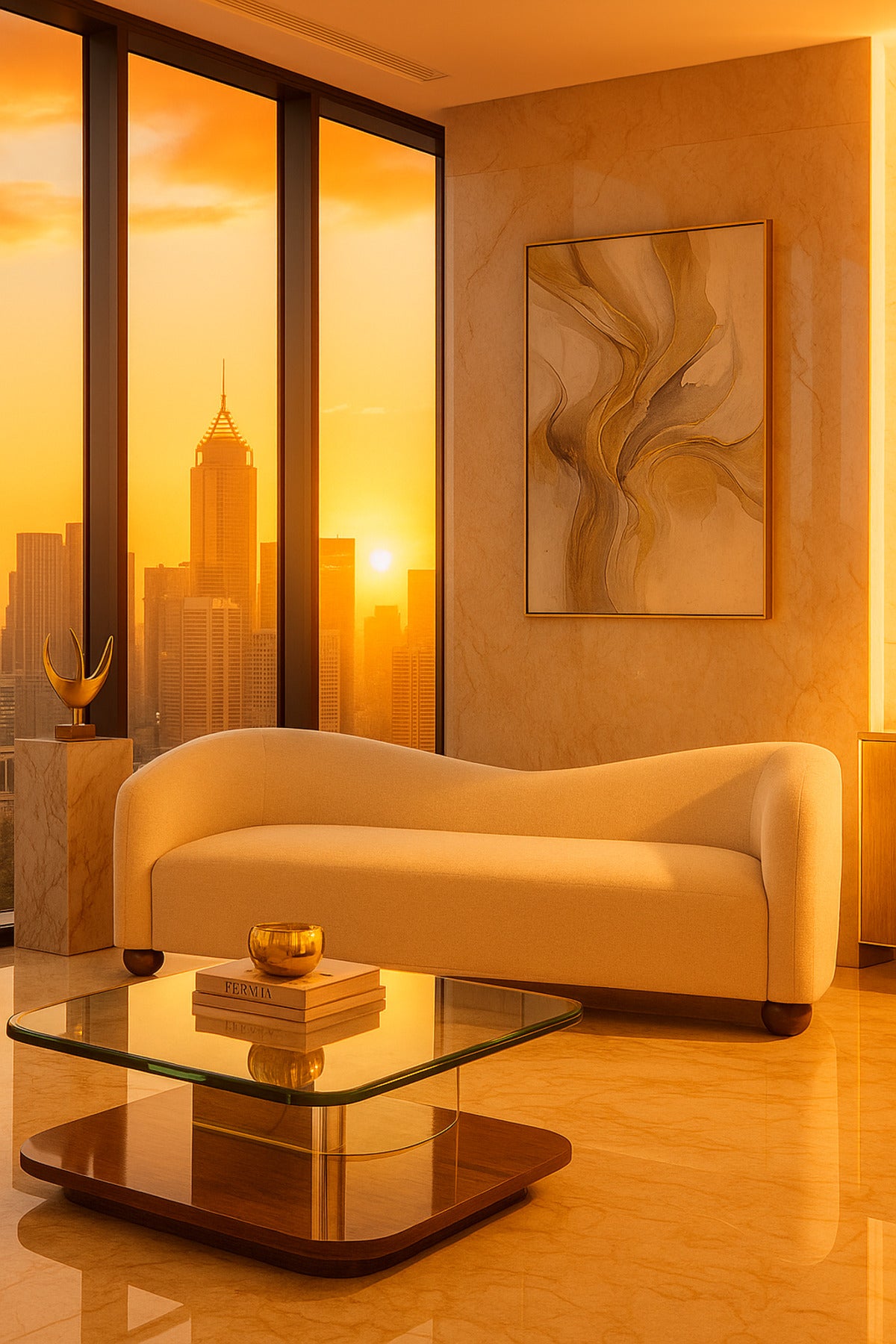 Modern Cream Curved Sofa Ð Minimalist Fabric Couch with Rounded Design and Wooden Legs