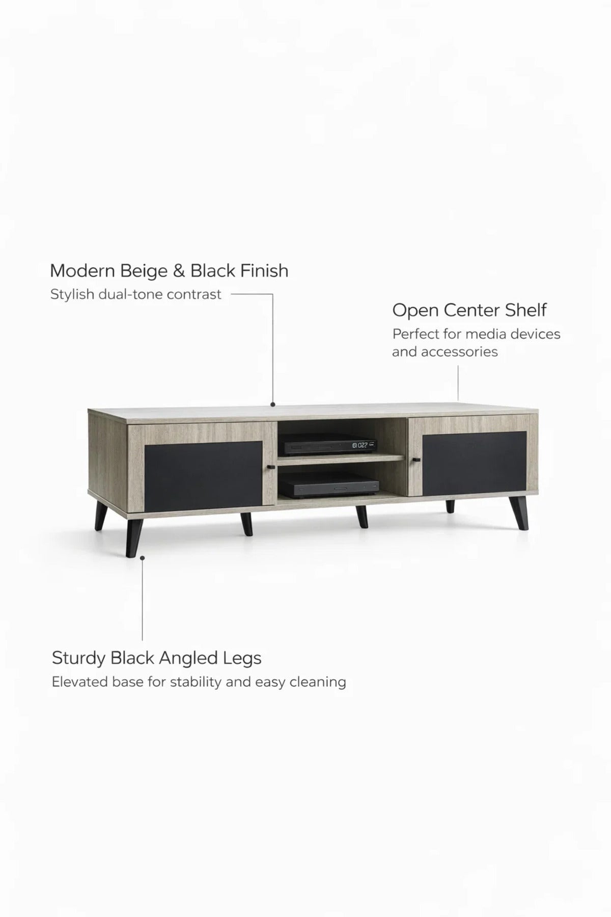 Modern Beige TV Stand Media Console with Storage Cabinet and Shelves for Living Room 160cm Width