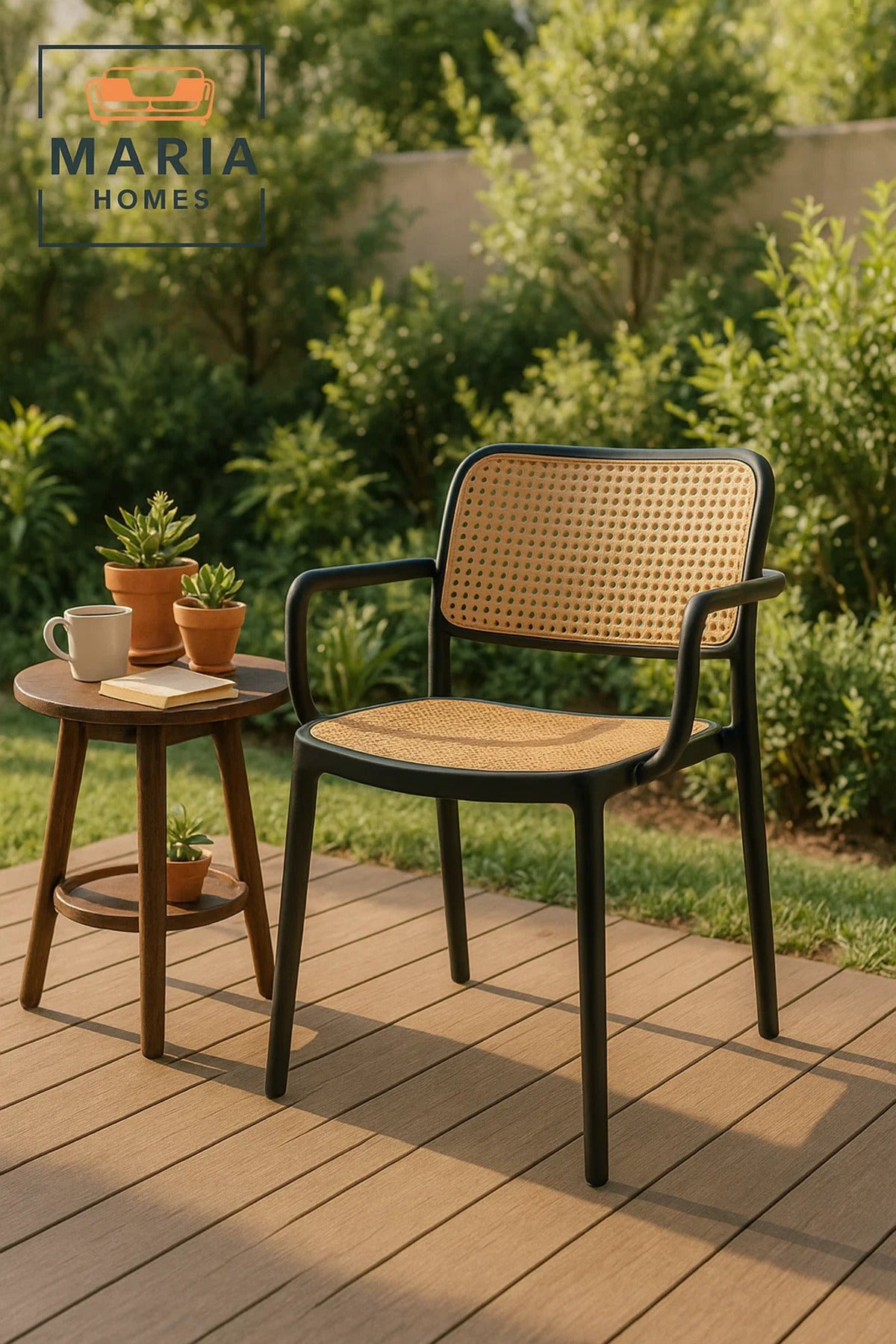 Rattan-Style Armchair with Black Frame