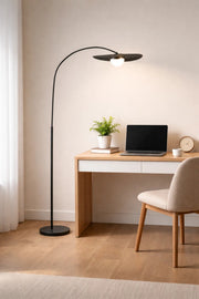 Modern Arc Floor Lamp with Wide Shade and Elegant Base for Living Room