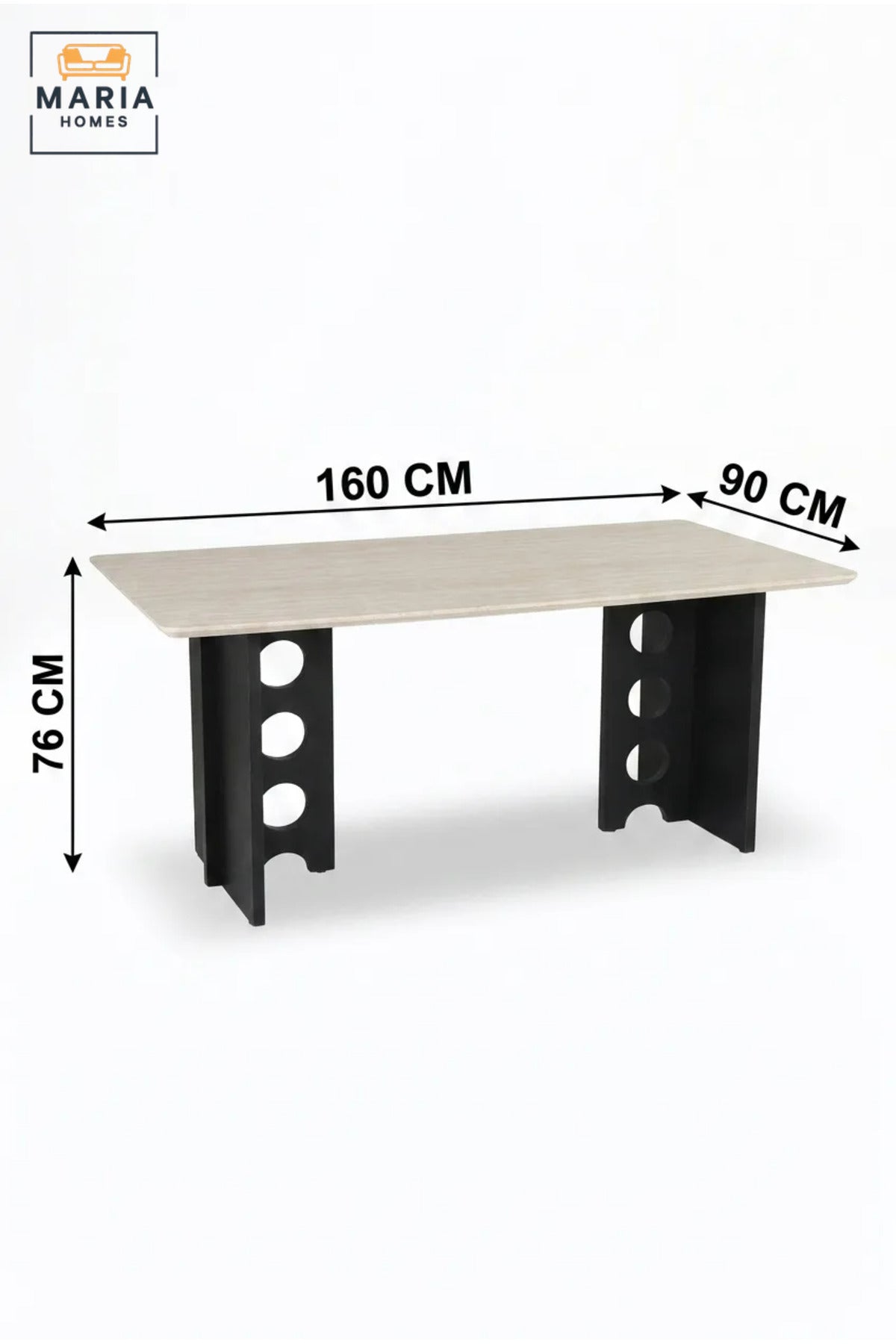 Large Rectangular Dining Table with Wooden Top and Decorative Cut-Out Base, Modern Table for Dining Room, Kitchen, Café and Restaurant