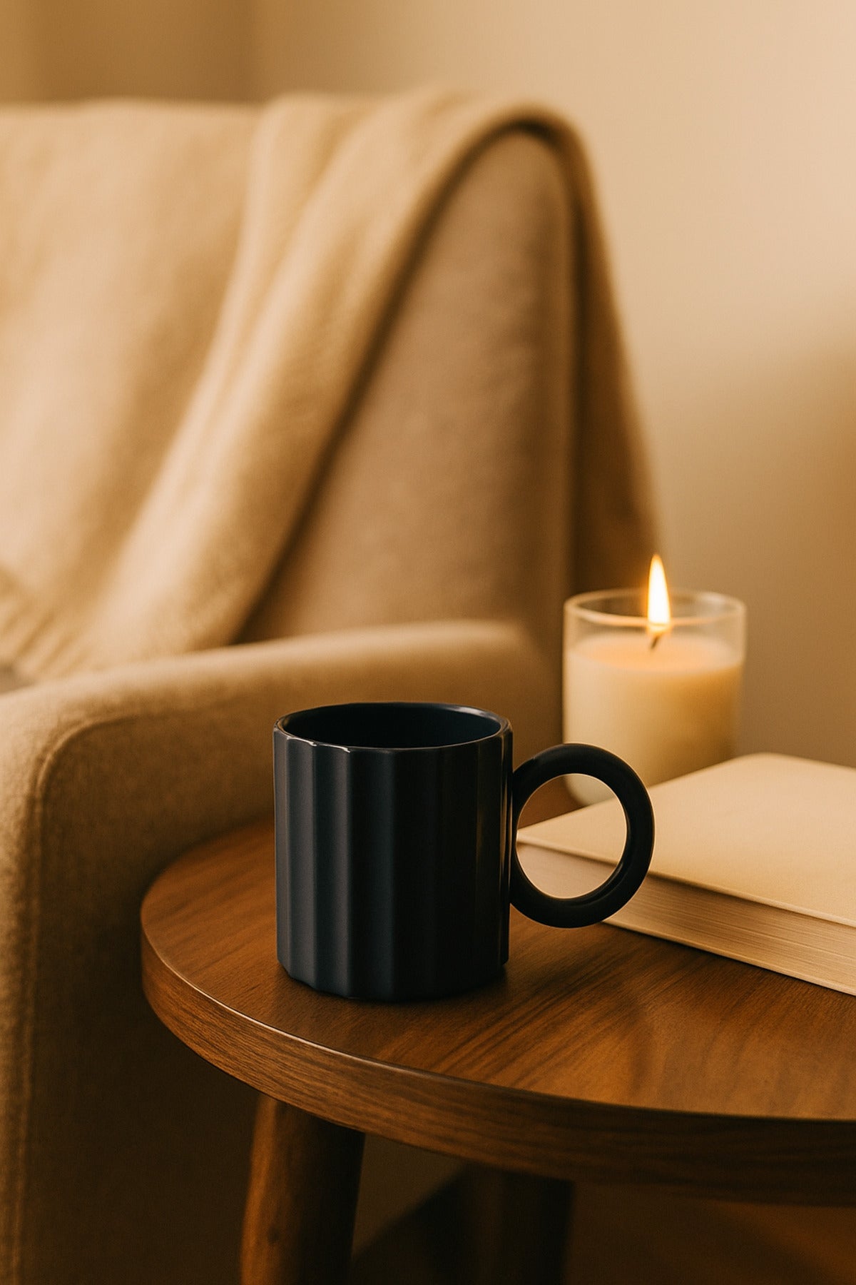 Dark Blue Ceramic Mug Ð Modern Ribbed Coffee and Tea Cup