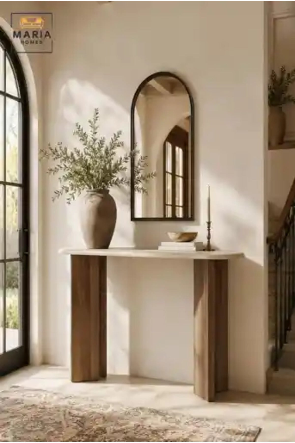 Modern Marble Top Console Table with Wooden Base for Entryway, Hallway & Living Room