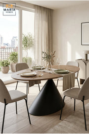 Large Oval Dining Table with Wooden Top and Sculptural Cone Pedestal Base, Modern Table for Dining Room, Kitchen, Café, Restaurant and Meeting Area