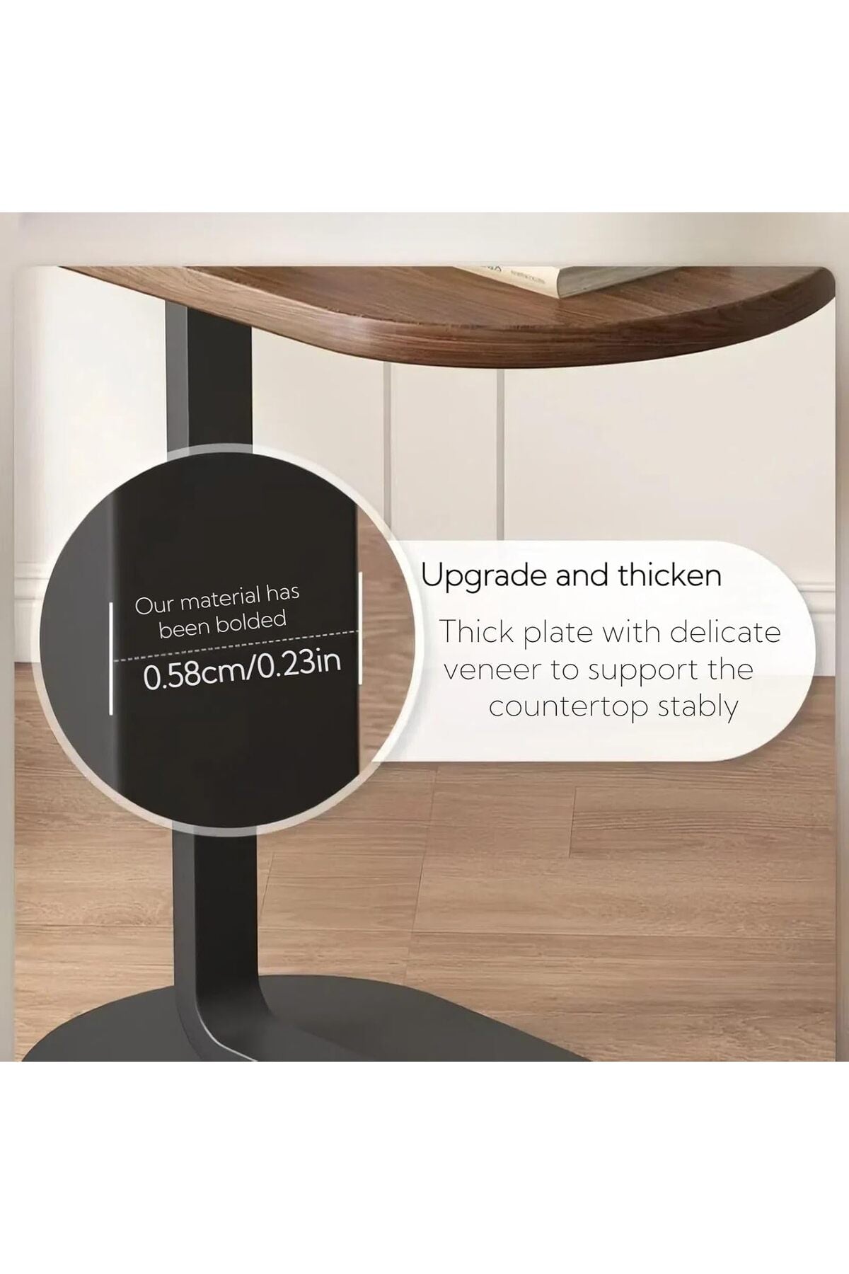 C-Shaped Side Table with Brown Wood Top and Black Metal Frame 4 pcs set