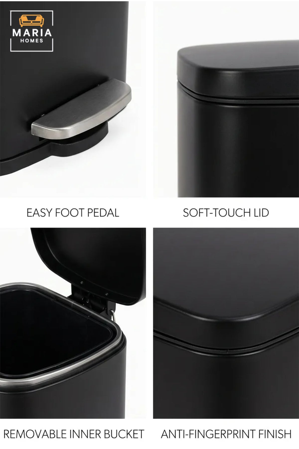 Compact Rectangular Pedal Trash Bin with Lid, Small Hands-Free Waste Container for Bathroom, Bedroom, Office, Vanity Area and Hotel