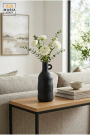 Modern Tall Decorative Flower Vase with Small Handle, Narrow Neck and Sculptural Bottle Shape for Living Room, Bedroom, Office and Console Décor
