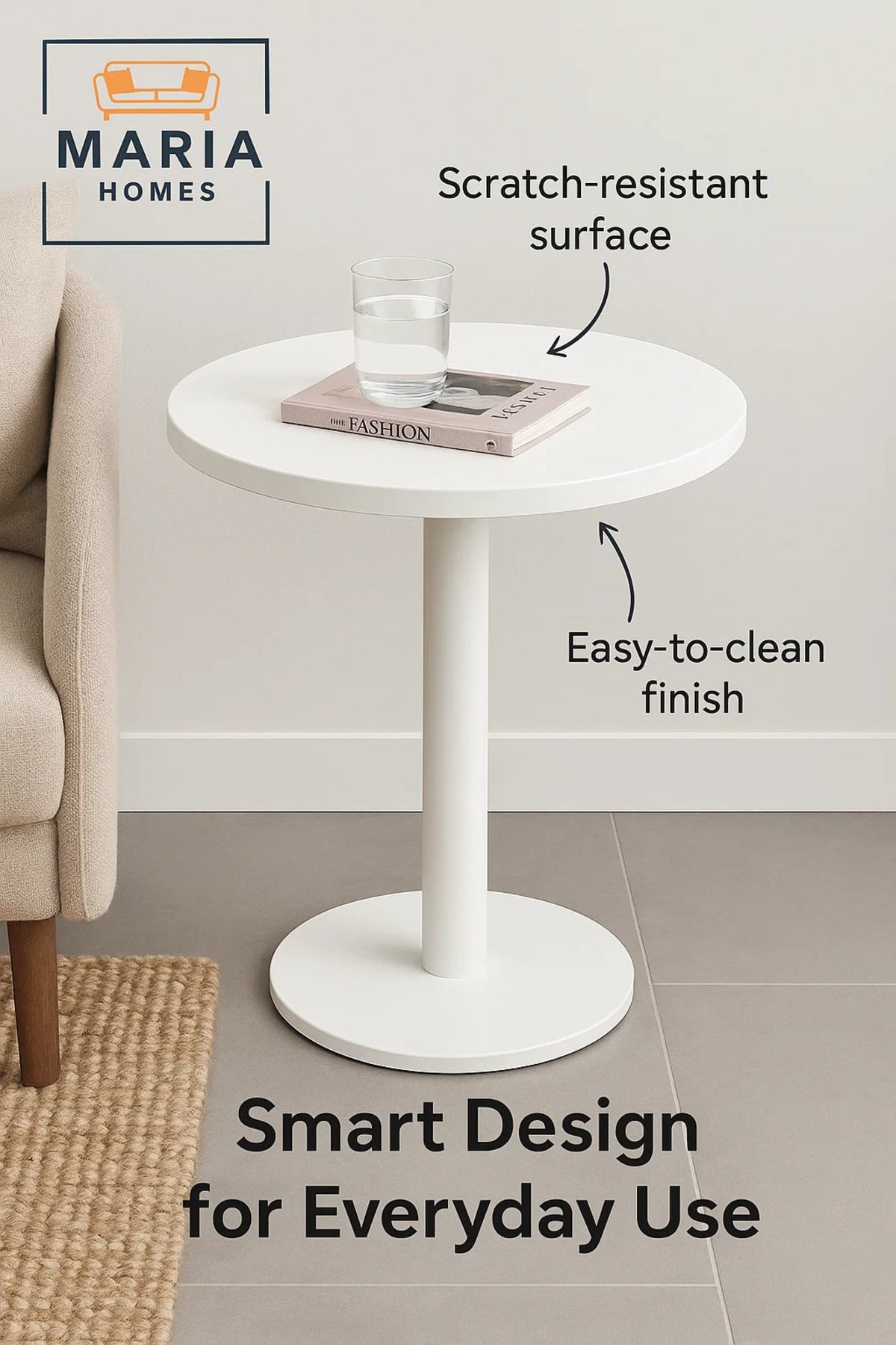 Round White Pedestal Table with Minimalist Design