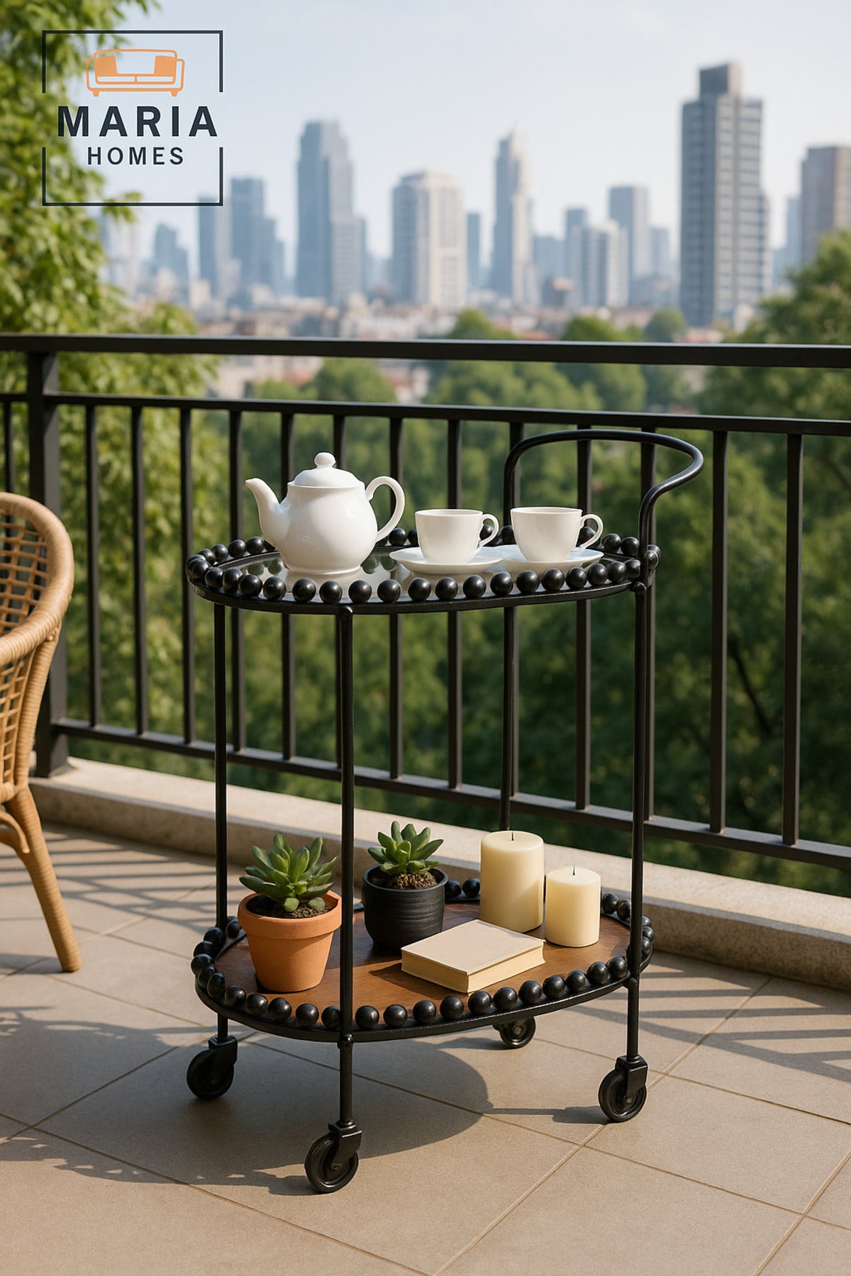 Oval Serving Trolley with Wheels Ð 2-Tier Tea & Coffee Cart 70_40_84 cm