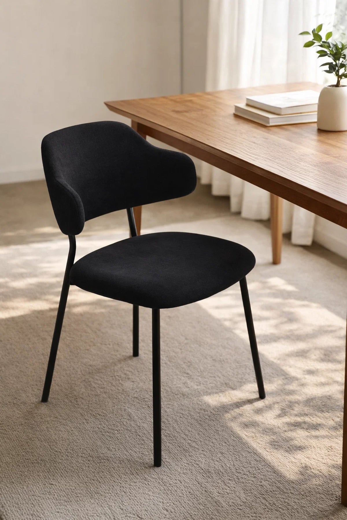 Black Upholstered Dining Chair with Metal Legs 82cm Height Modern black upholstered