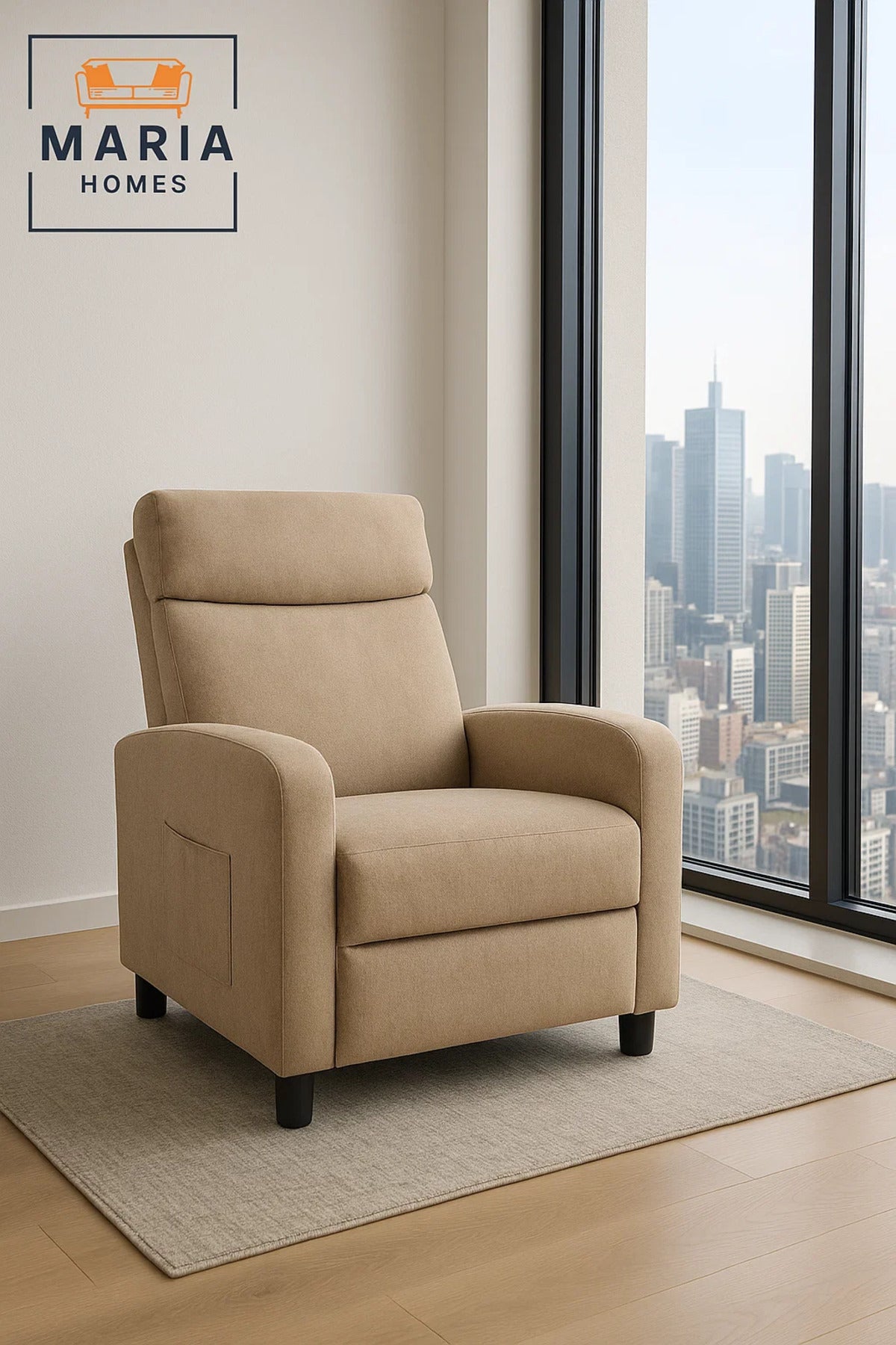 Modern Beige Recliner Chair with Footrest Ð Soft Fabric Relax Chair for Living Room