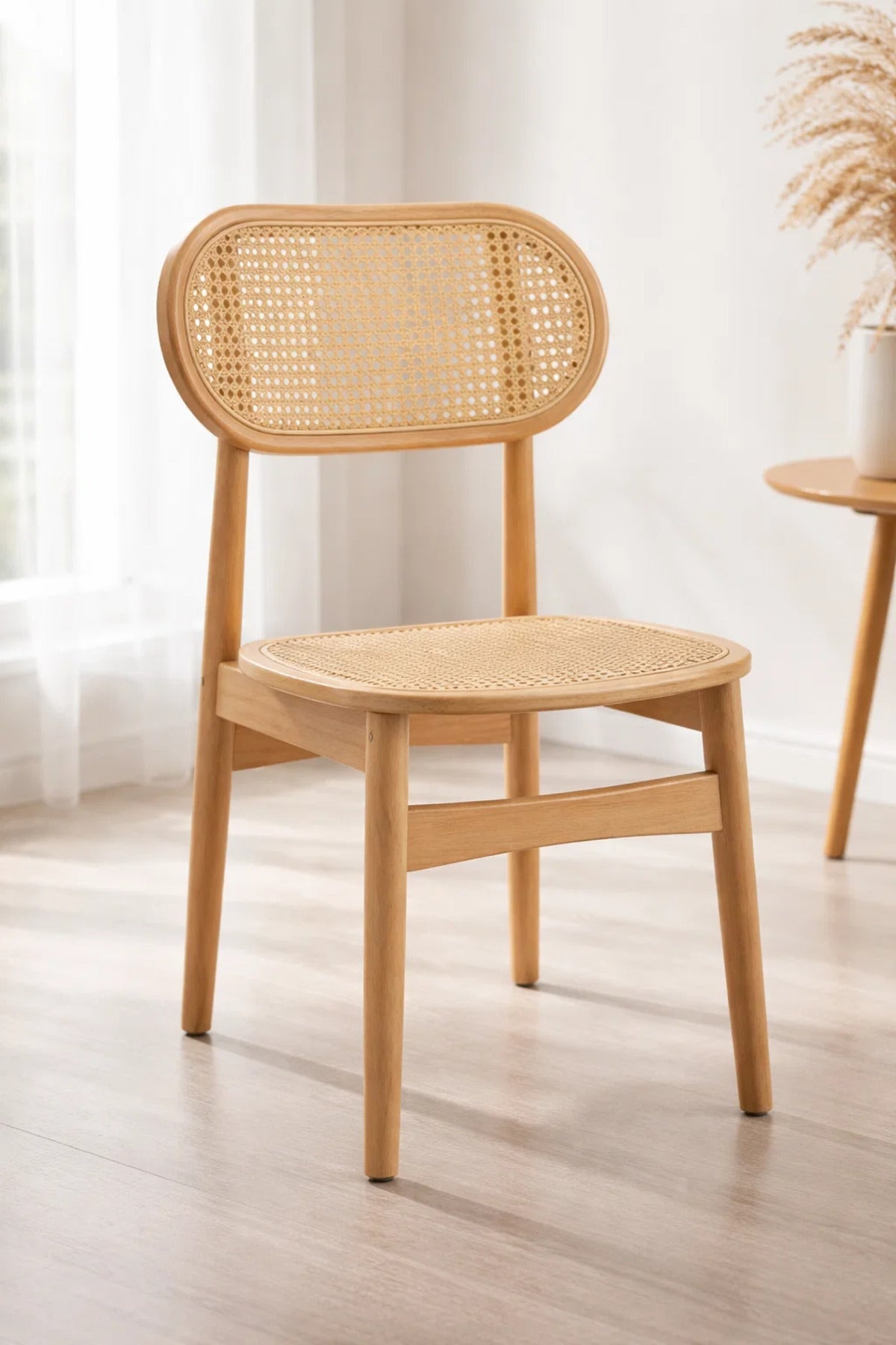 Beige Wooden Rattan Dining Chair 68cm Height Natural Cane Seat Modern beige wooden