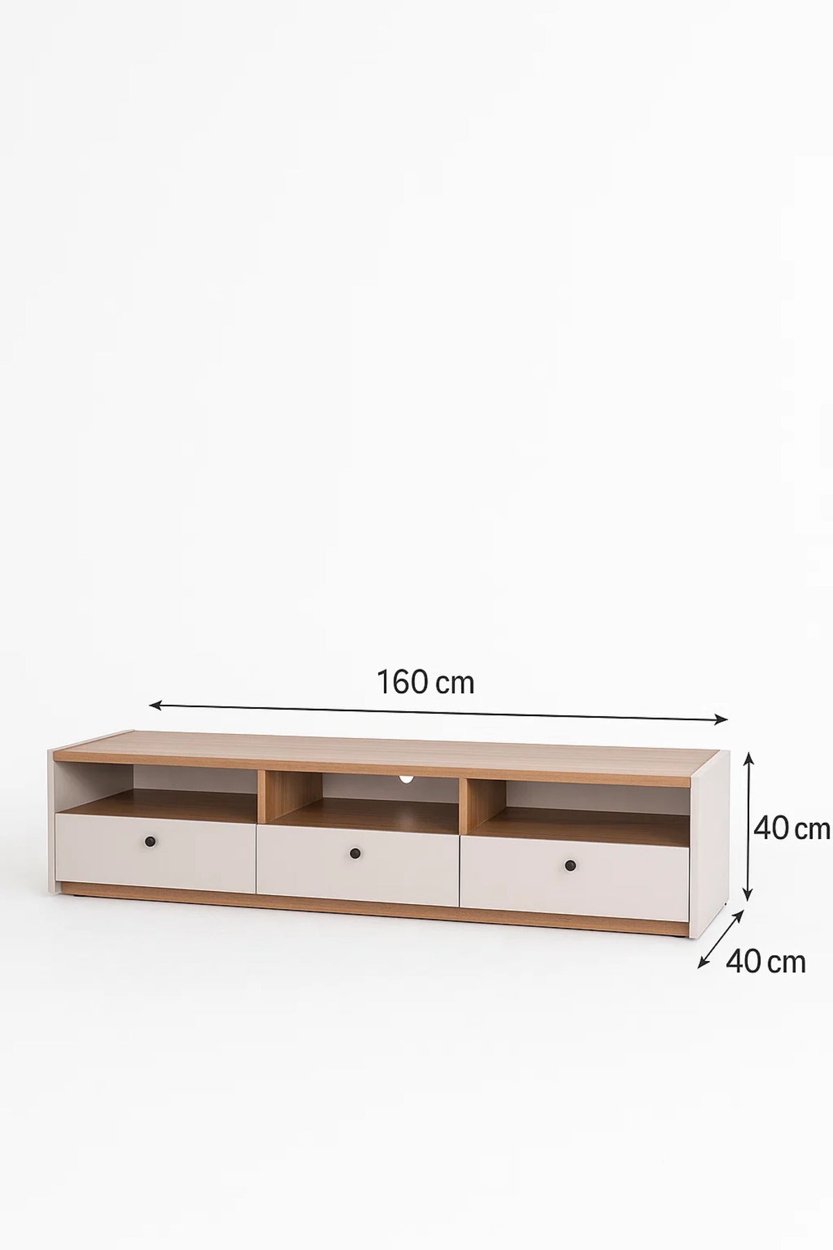 Modern Low-Profile TV Stand in Wood & White Finish Ð 160x40x40 cm Storage Console