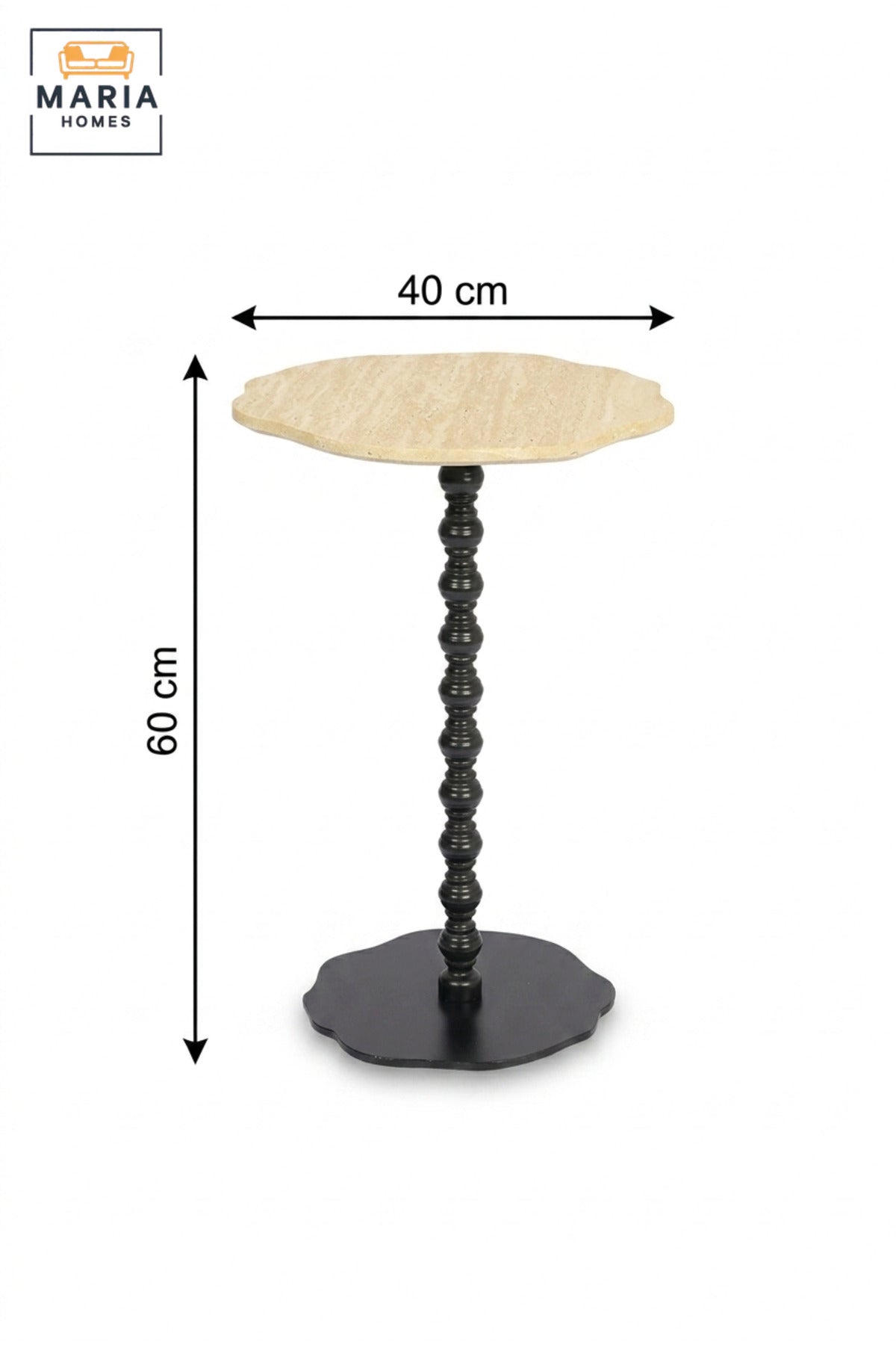 Modern Beige Top Side Table with Decorative Black Pedestal Base, Compact Accent Table for Living Room, Bedroom, Sofa Side & Lounge – 40 × 60 cm