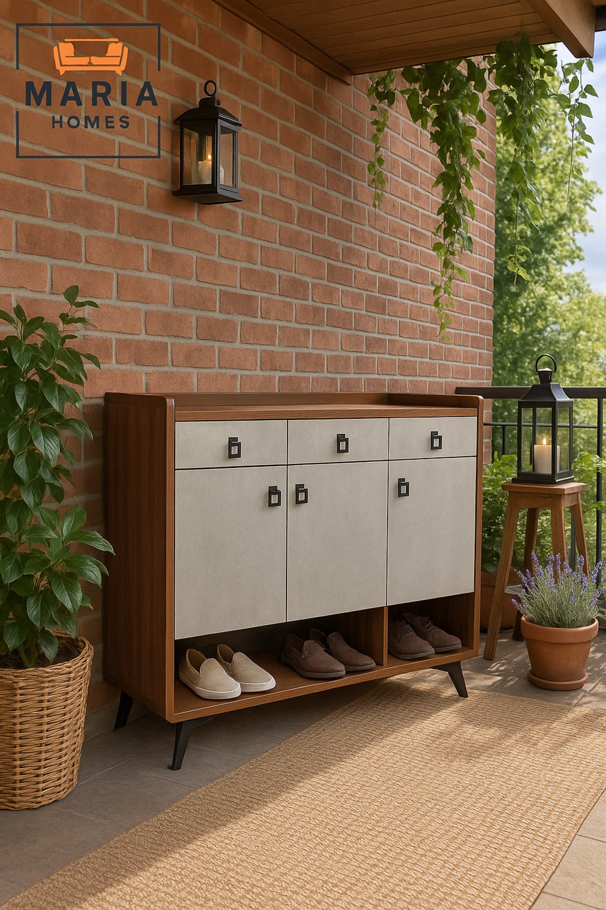 Modern Coffee Ash Shoes Cabinet Ð 120_32_100 cm with Spacious Storage and Metal Legs