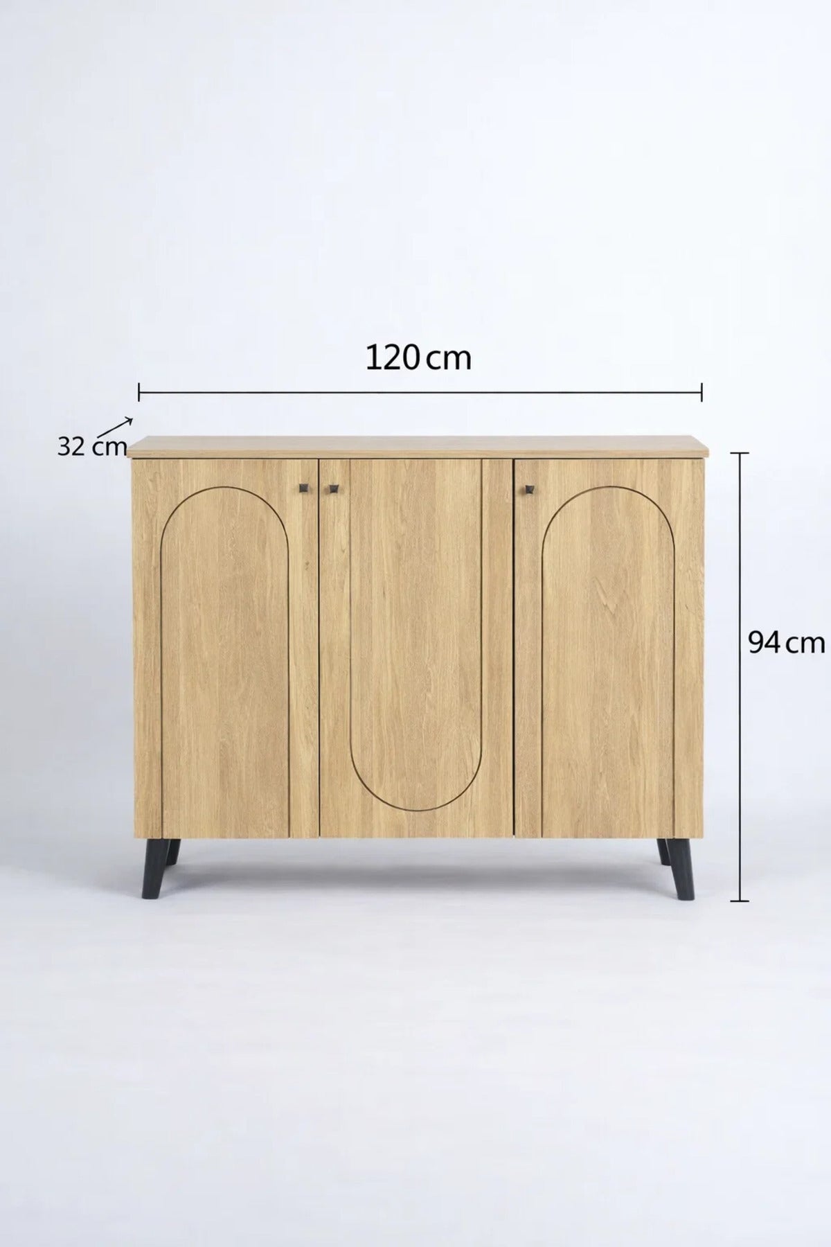 Light Brown Wooden Shoe Cabinet with 3 Doors 120 x 32 x 94 cm