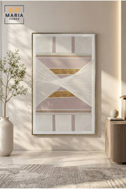 Luxury Geometric Textile Wall Art Ð Abstract Gold & Blush Pink Framed Artwork for Modern Living Room, Bedroom & Office DŽcor