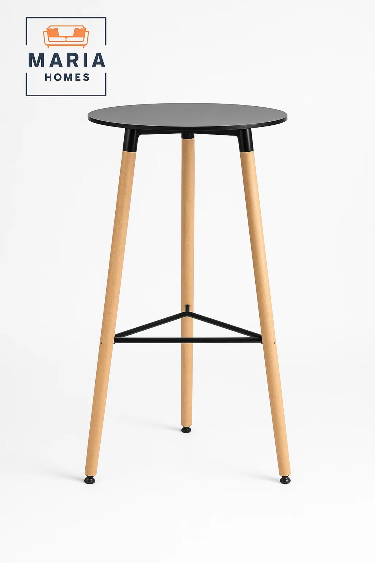 Tall Round Table with Wooden Legs and Black Top Ð Nordic Style