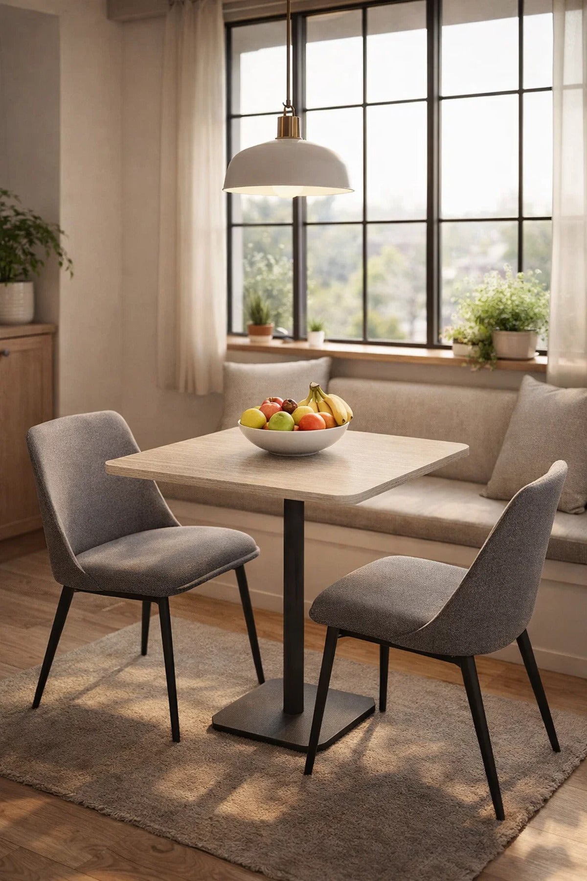 Beige Square Melamine Dining Table Black Metal Leg 70cm Modern Compact Cafe Restaurant Bistro