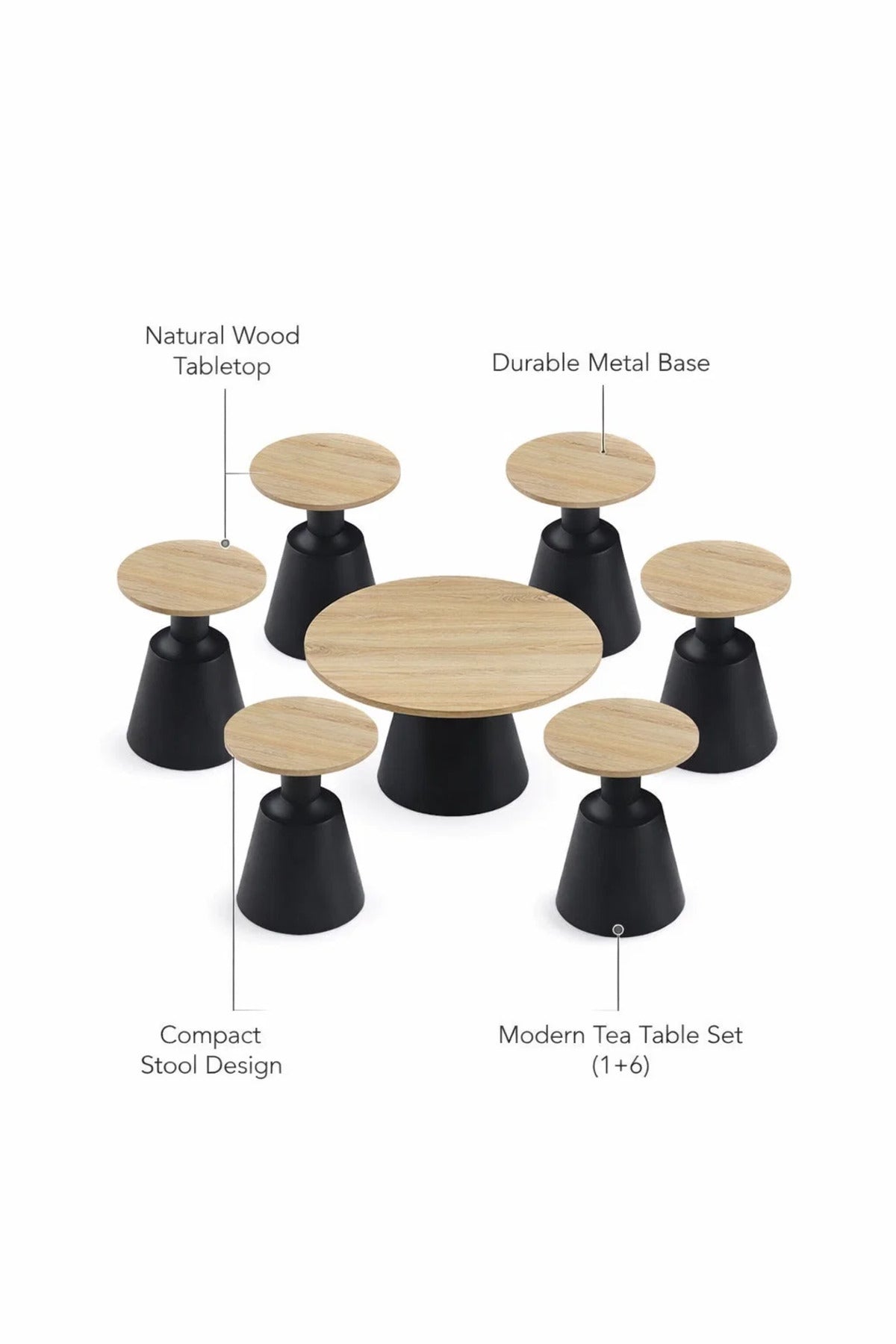 Round Wood Coffee Table Set with 6 Side Tables 80 _ 45 cm round wood coffee Center