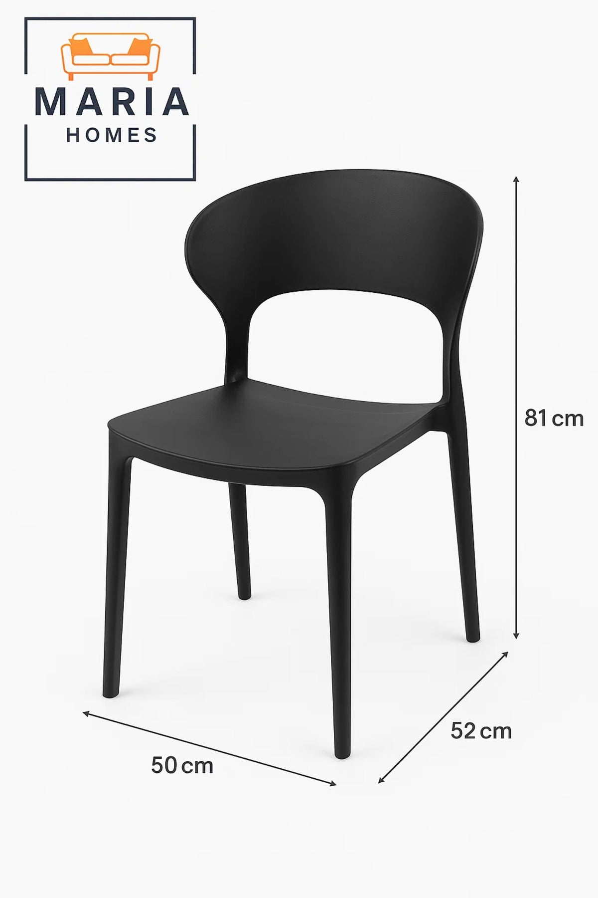 Black Modern Plastic Dining Chair Ð Ergonomic Curved Back Chair for Home, Office or CafŽ Seating