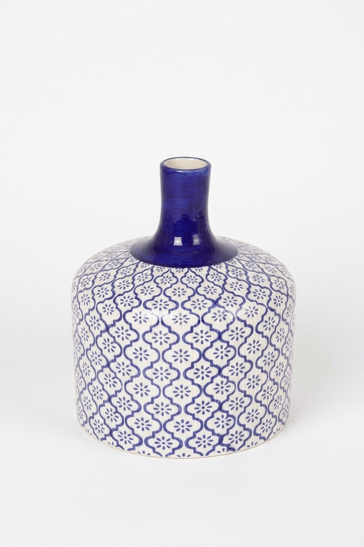 Blue and White Ceramic Decorative Vase with Floral Pattern for Home Decor