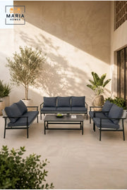 5-Piece Outdoor Patio Conversation Set with Dark Blue Cushions & Metal Frame Ð Modern Garden Lounge Furniture