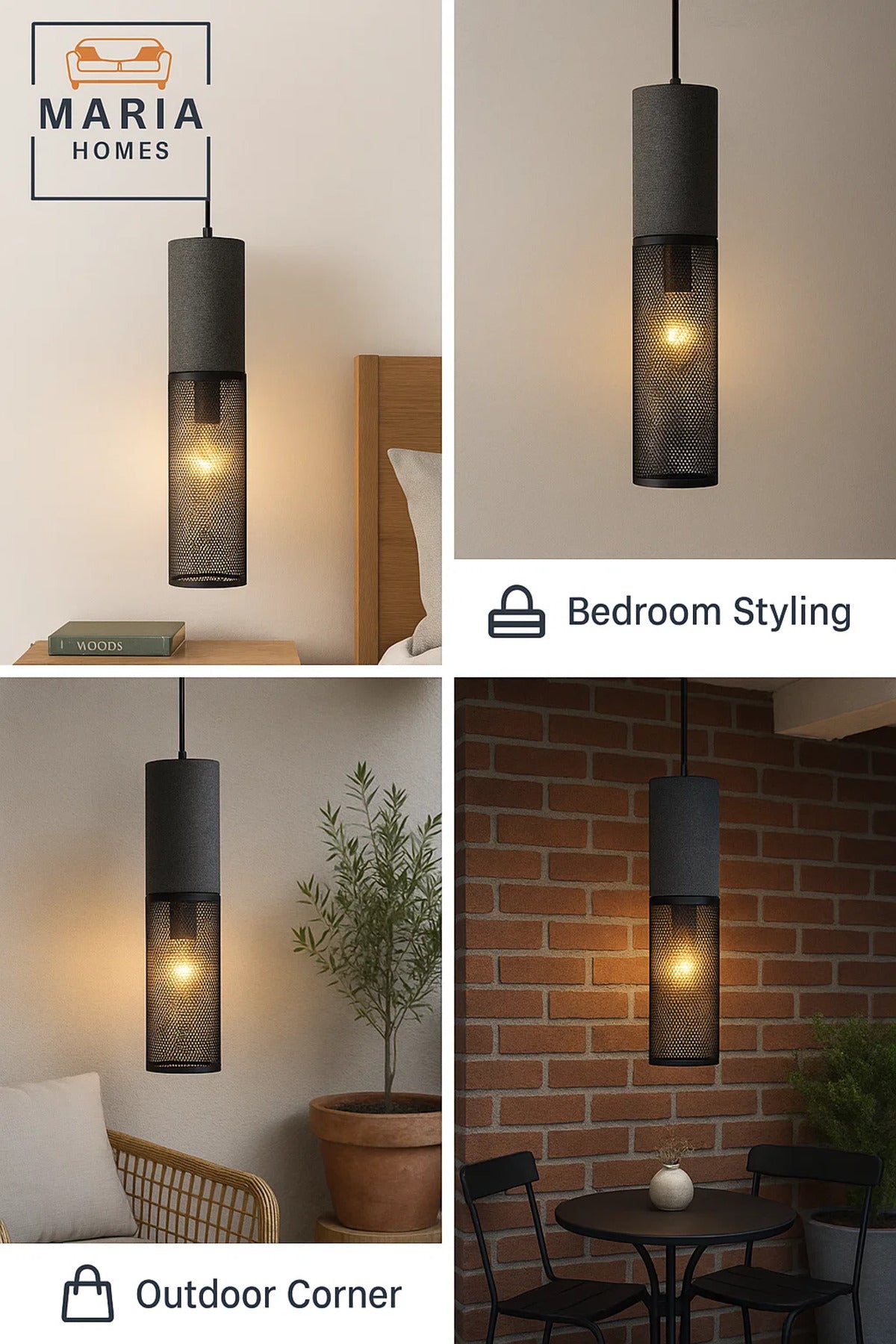 Tall Cylindrical Black Mesh Pendant Light
