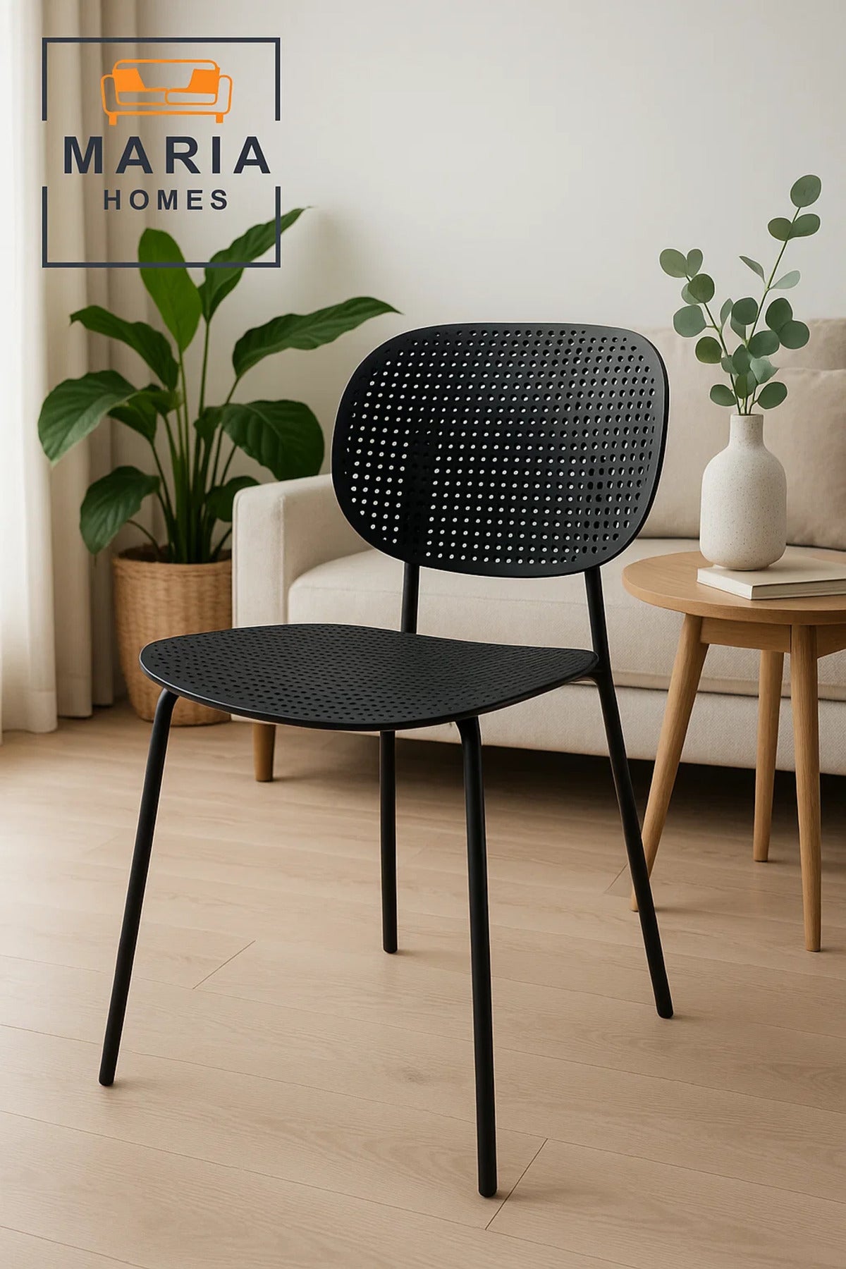 Modern Black Perforated Plastic Chair Ð Ergonomic Design for Indoor & Outdoor Use