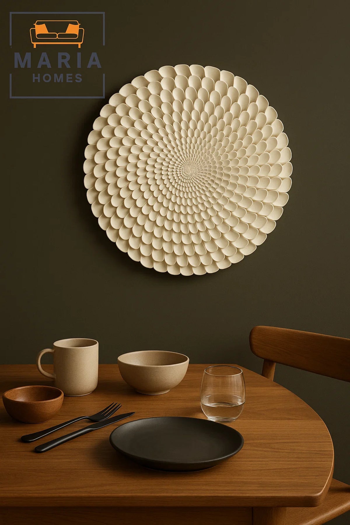 Round 3D White Petal Wall Art with Layered Textured Design-size100*100 CM