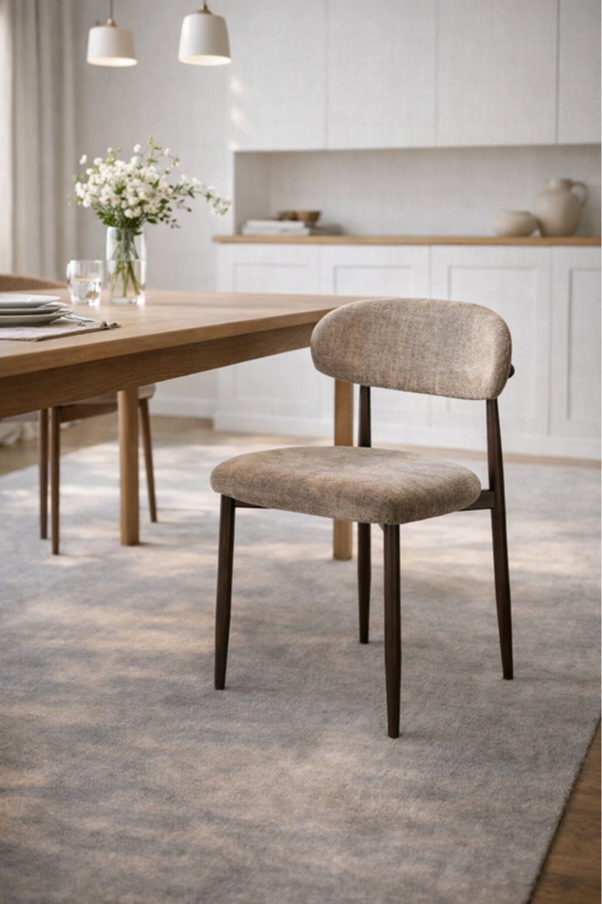 Brown Velvet Chair with Wooden Legs, 79x47x48 CM brown velvet chair Kitchen
