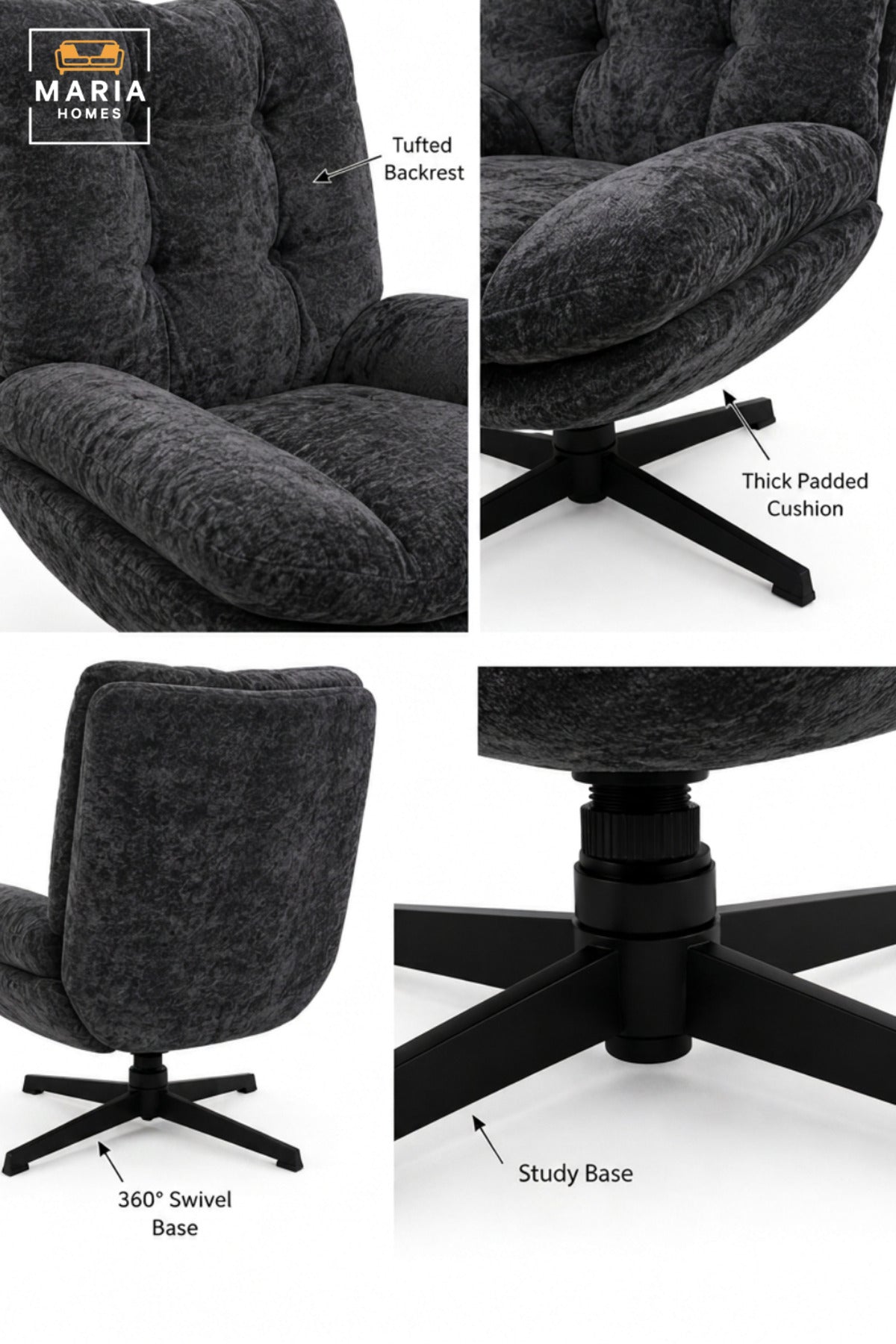 Modern Swivel Lounge Chair with Deep Cushioned Seat & Tufted High Backrest | Contemporary Accent Chair for Living Room, Bedroom, Office & Lounge