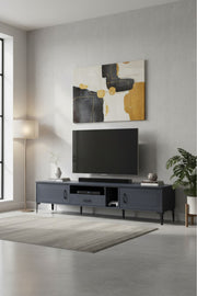 Sleek Dark Grey TV Table with Storage Drawers and Open Shelf