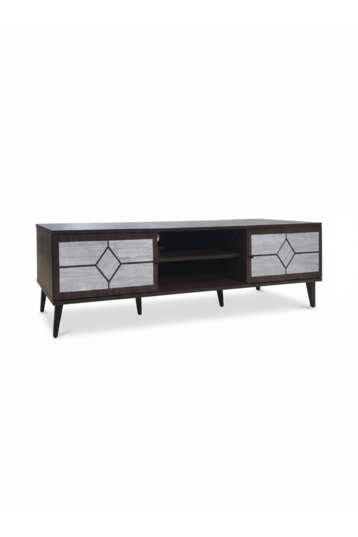 Modern Brown.G TV Table with Storage Cabinets & Open Shelving Unit